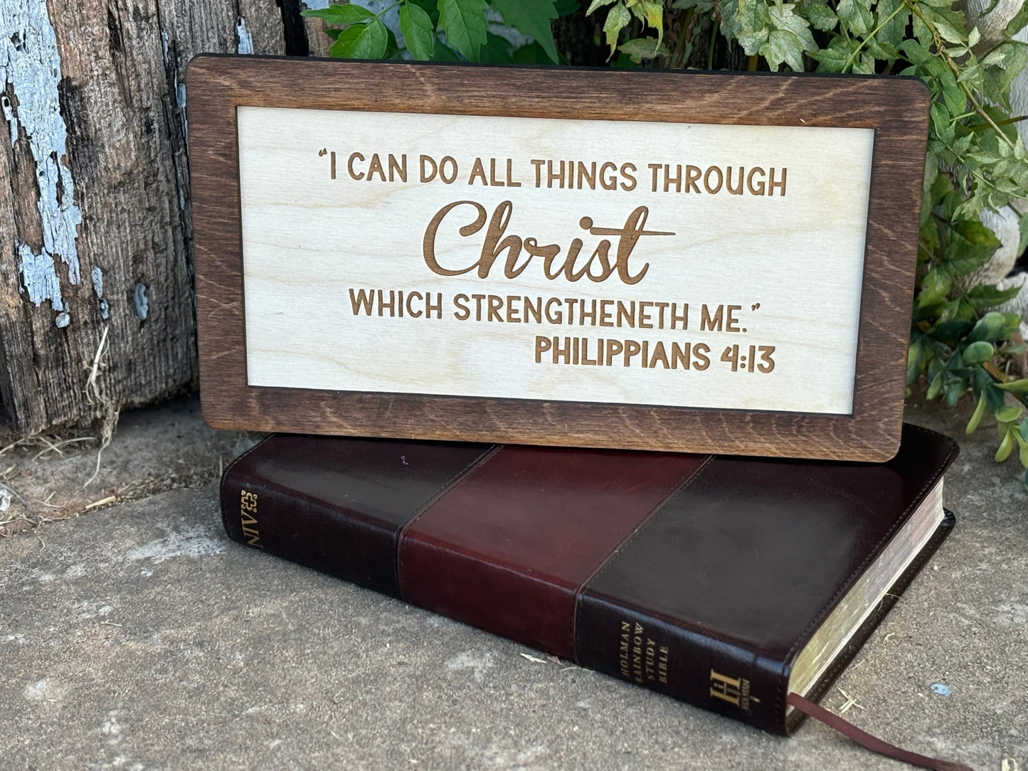 Philippians 4:13 Wood Sign | I Can Do All Things Through Christ Christian Home Décor | Inspirational Scripture Wall Art | Rustic Faith-Based Sign