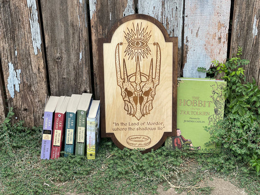 The Eye and Quote - Engraved Wood Sign Gift Decor | Fantasy-Inspired Ring and Shire Design