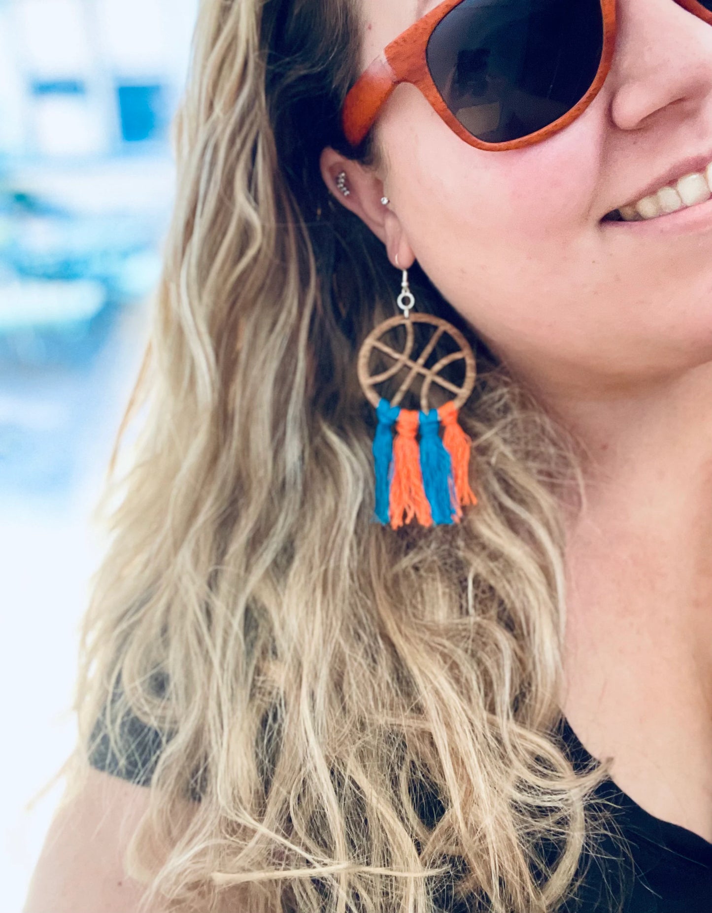 Basketball Macrame Dangle Earrings | Customize Your Team Colors