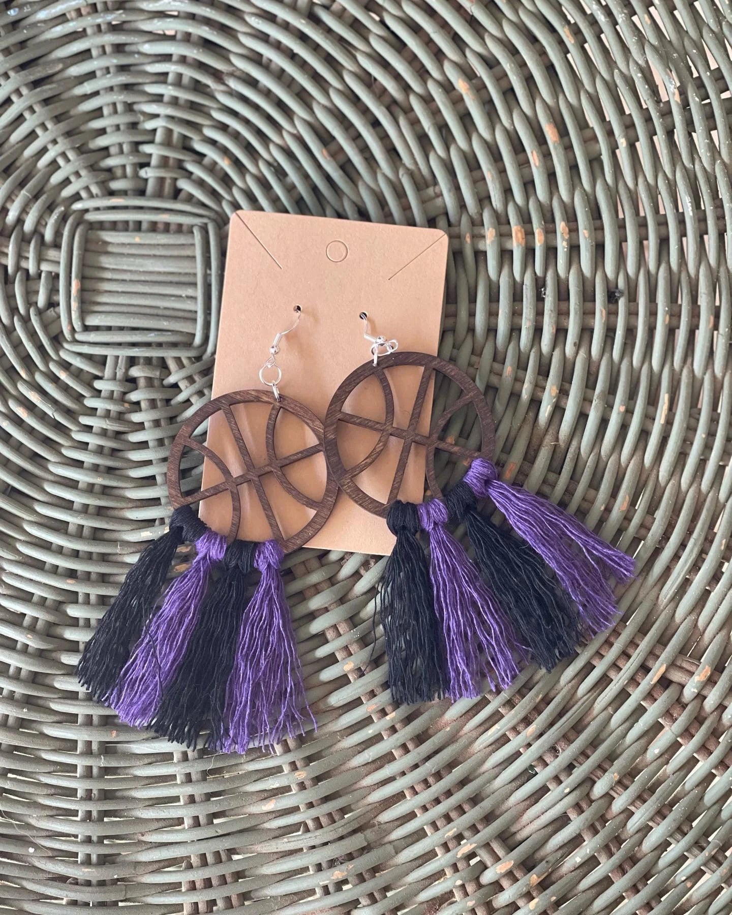 Basketball Macrame Dangle Earrings | Customize Your Team Colors