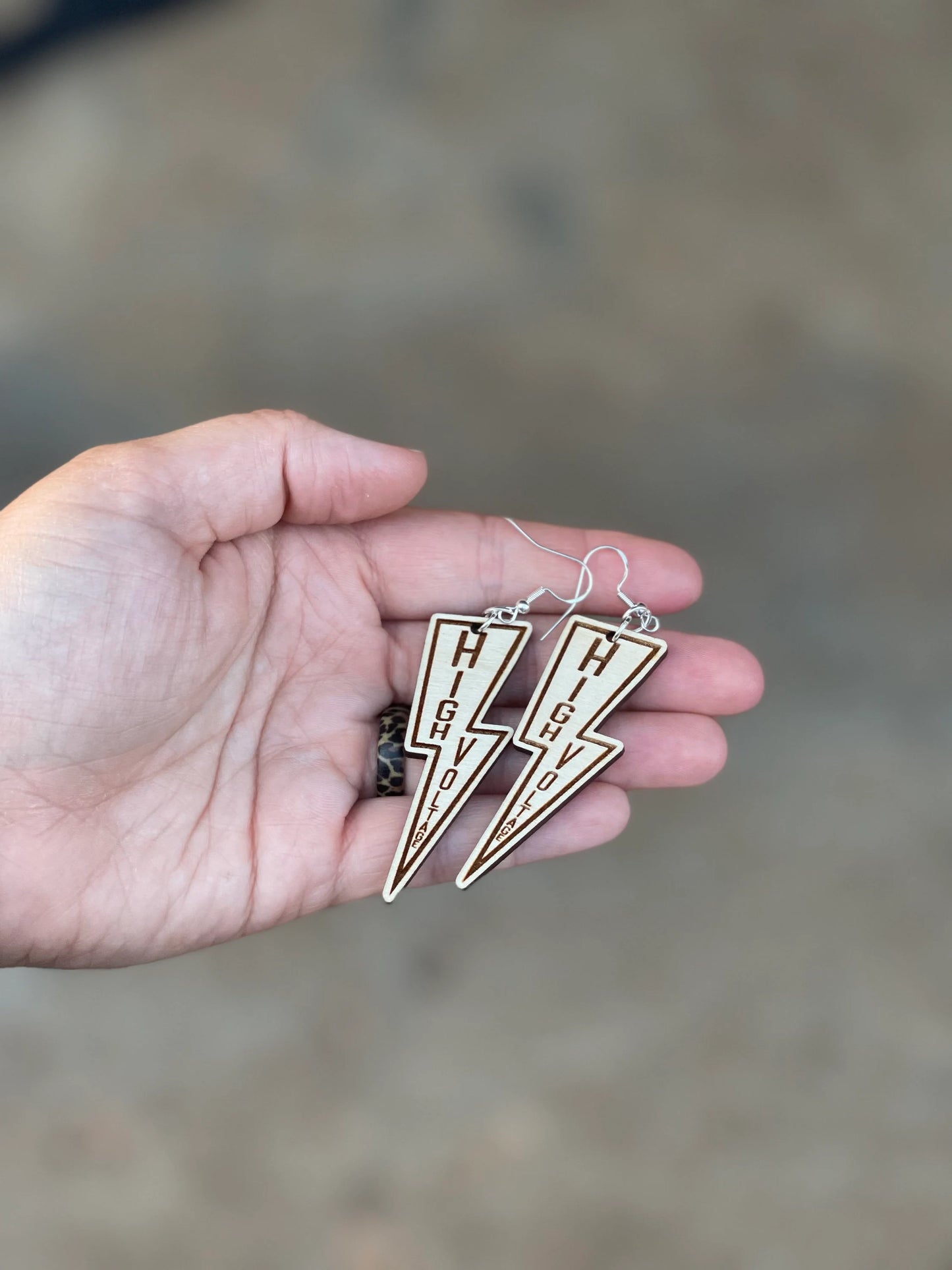 High Voltage Wood Engraved Dangle Earrings | Electrical Danger Earrings | Line Wife Jewelry