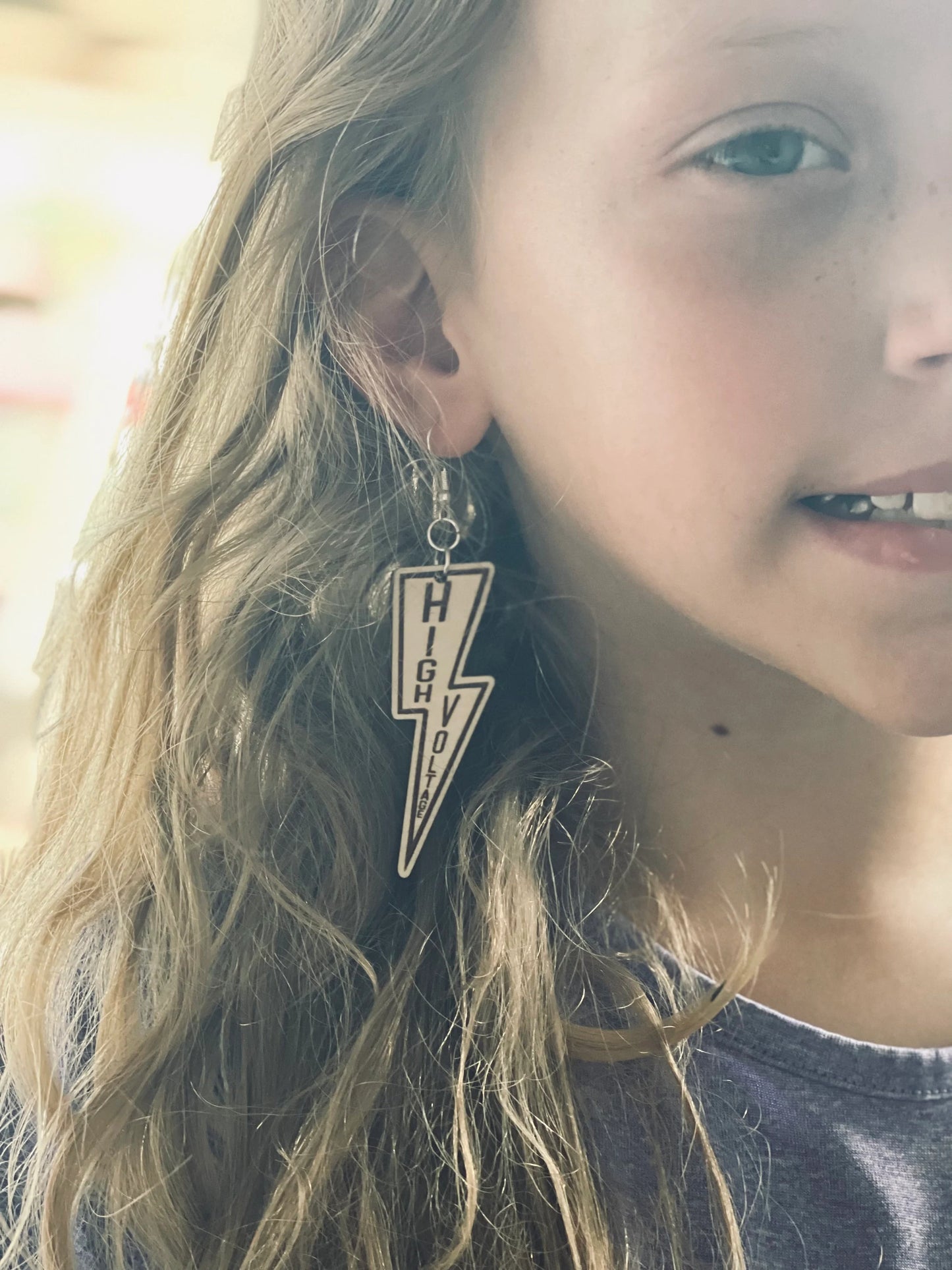 High Voltage Wood Engraved Dangle Earrings | Electrical Danger Earrings | Line Wife Jewelry