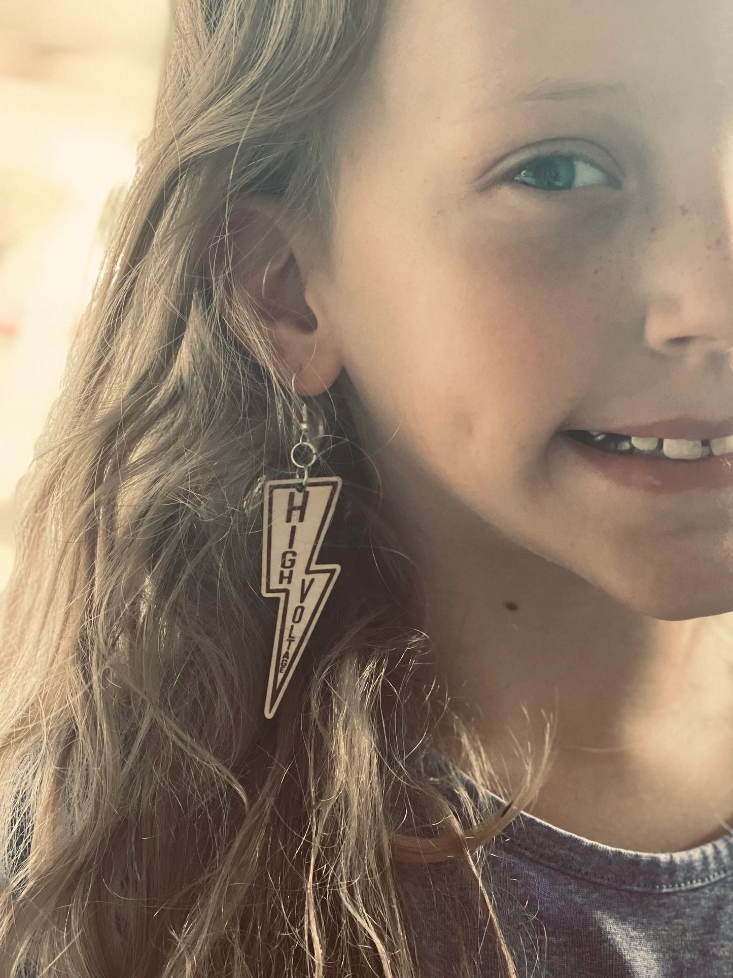 High Voltage Wood Engraved Dangle Earrings | Electrical Danger Earrings | Line Wife Jewelry