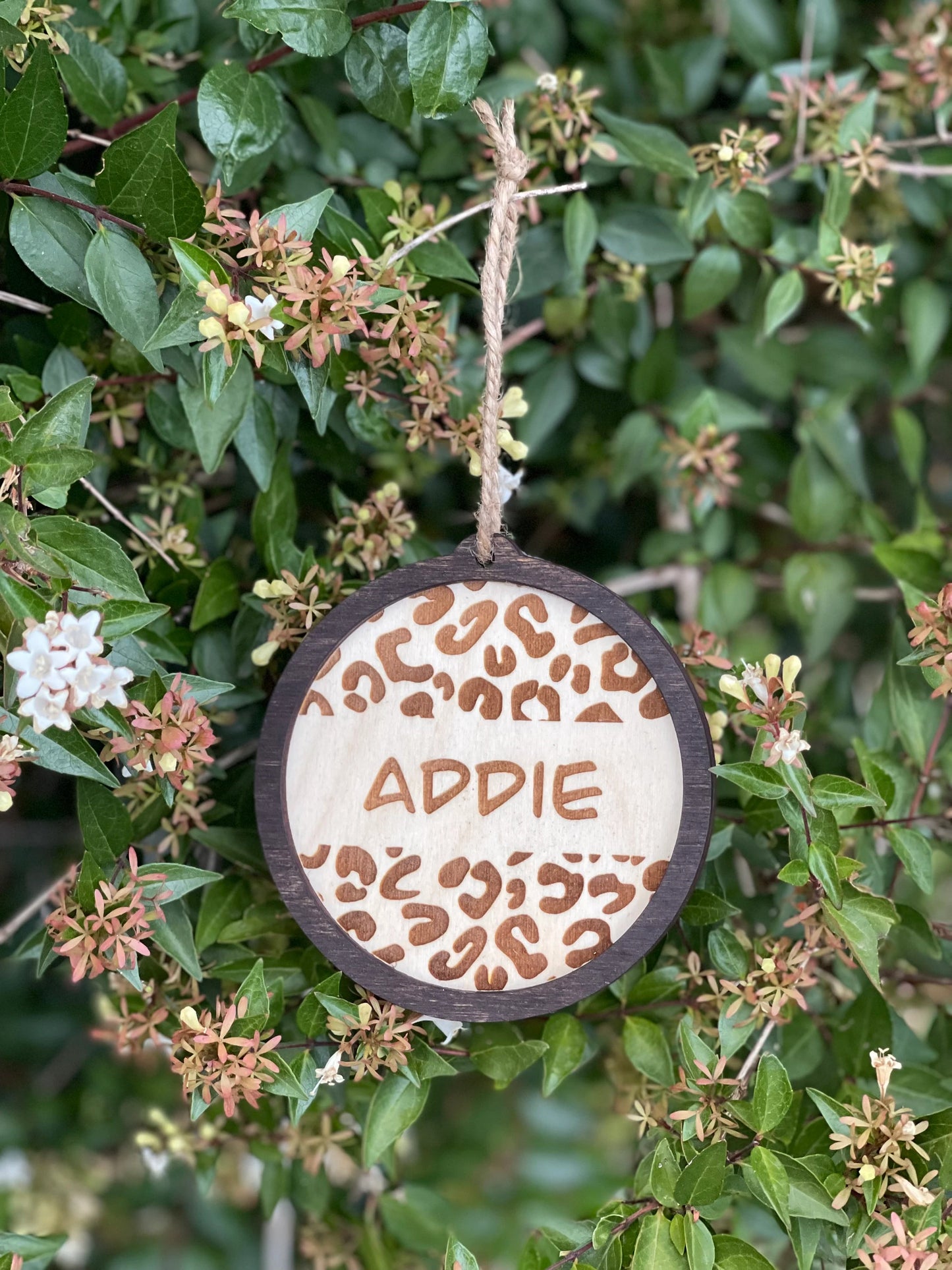 Personalized Cow Print or Cheetah Print Christmas Ornament | Wood Engraved & Hand Painted