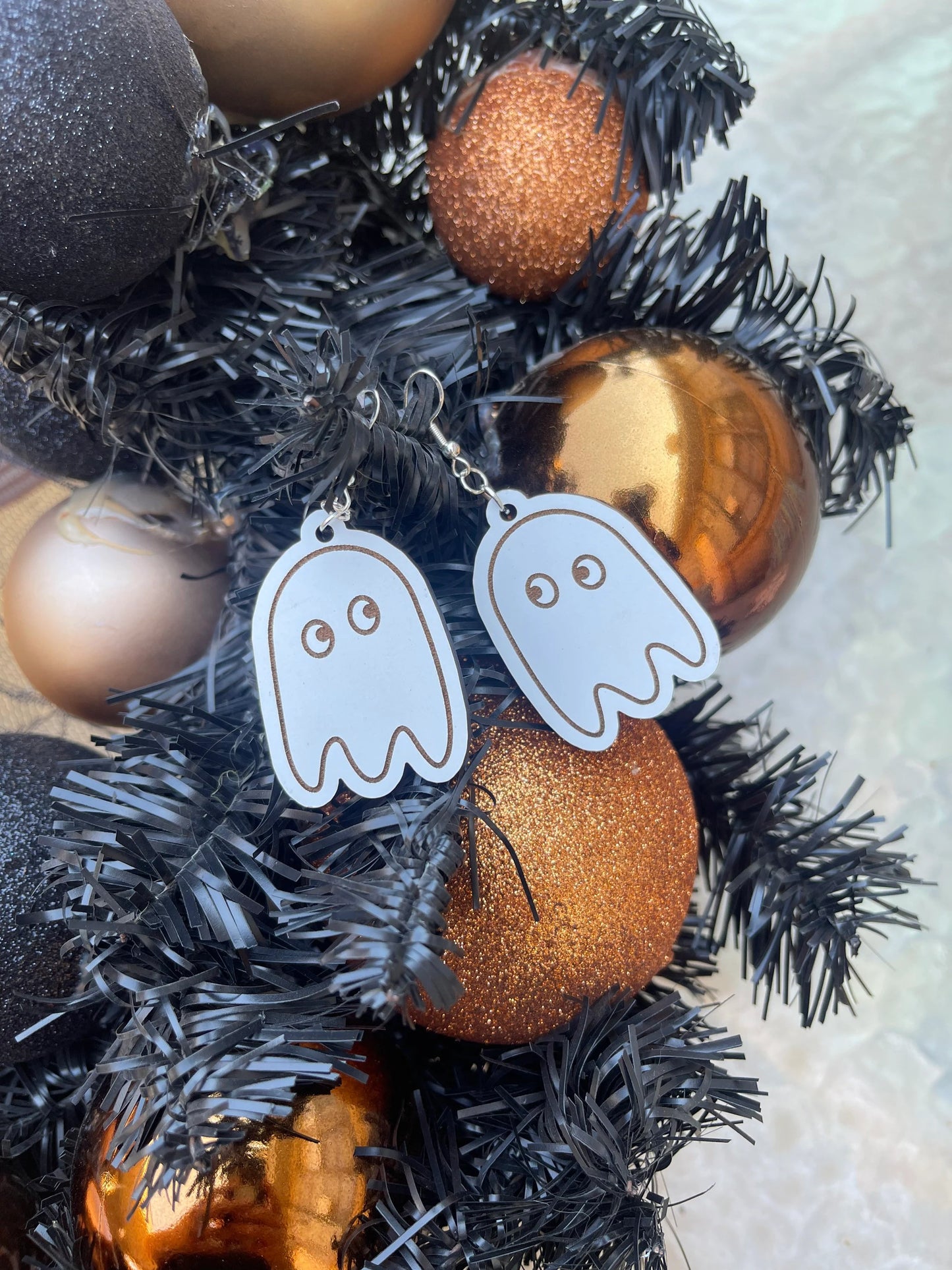 Ghost Too Cute to Spook Earrings | Wood Engraved Halloween Boo Earrings