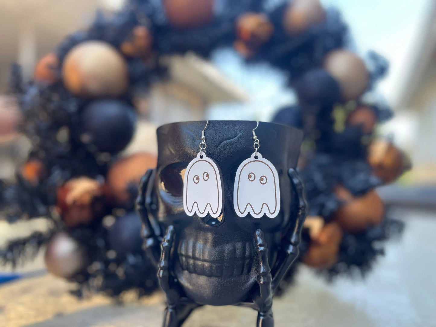 Ghost Too Cute to Spook Earrings | Wood Engraved Halloween Boo Earrings