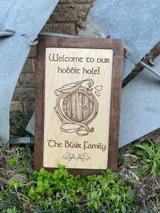 Welcome to Our Shire Hole Custom Family Name Sign | Personalized Shire Decor | Fantasy Ring Wood Engraved