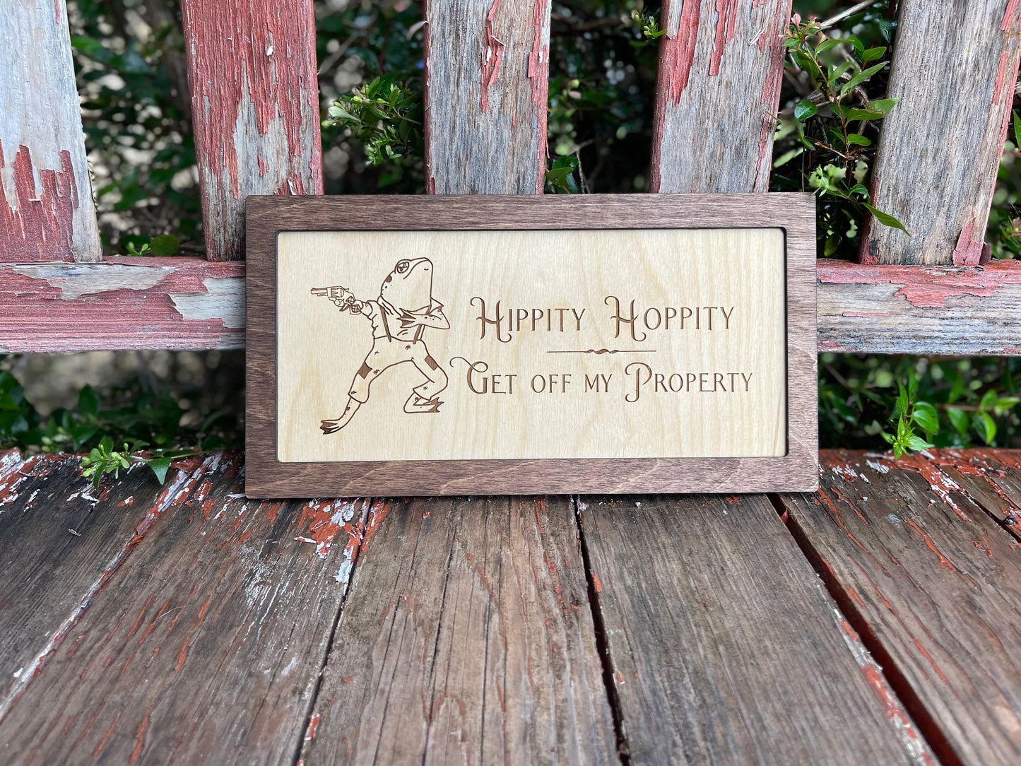 Hippity Hoppity Get Off My Property | Wood Engraved Funny Welcome Sign | Frog Lover DecorDoor Hanger