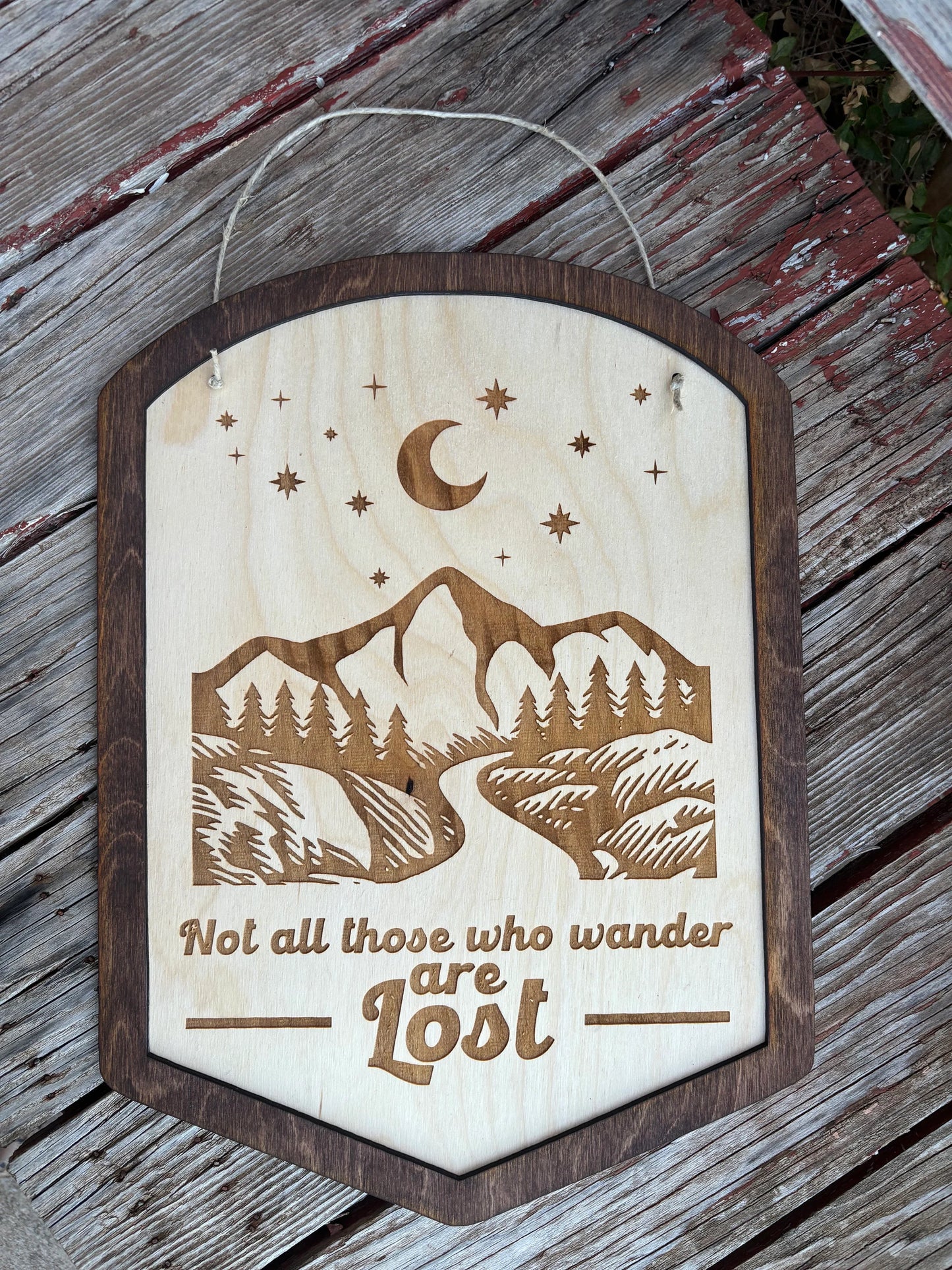 Not All Those Who Wander Are Lost Wood Engraved Mountain Sign | Fantasy Decor | Wizard Fan Gift