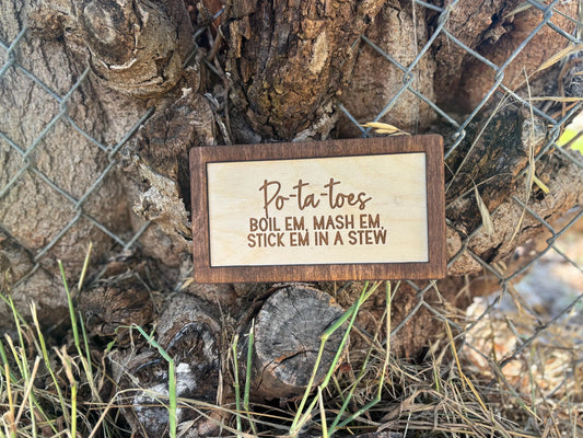 Po-Ta-Toes Wood Engraved Sign | Personalized Fantasy Ring Decor Kitchen | Wedding & Anniversary Gift