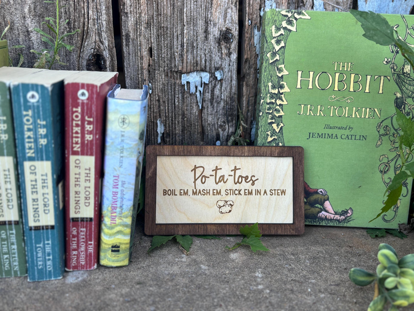 Po-Ta-Toes Boil Mash Stew Wood Engraved Sign | Personalized Fantasy Ring Decor Kitchen | Wedding & Anniversary Gift