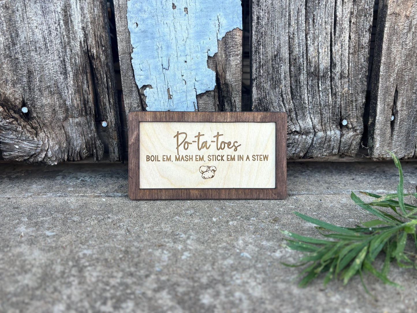Po-Ta-Toes Boil Mash Stew Wood Engraved Sign | Personalized Fantasy Ring Decor Kitchen | Wedding & Anniversary Gift