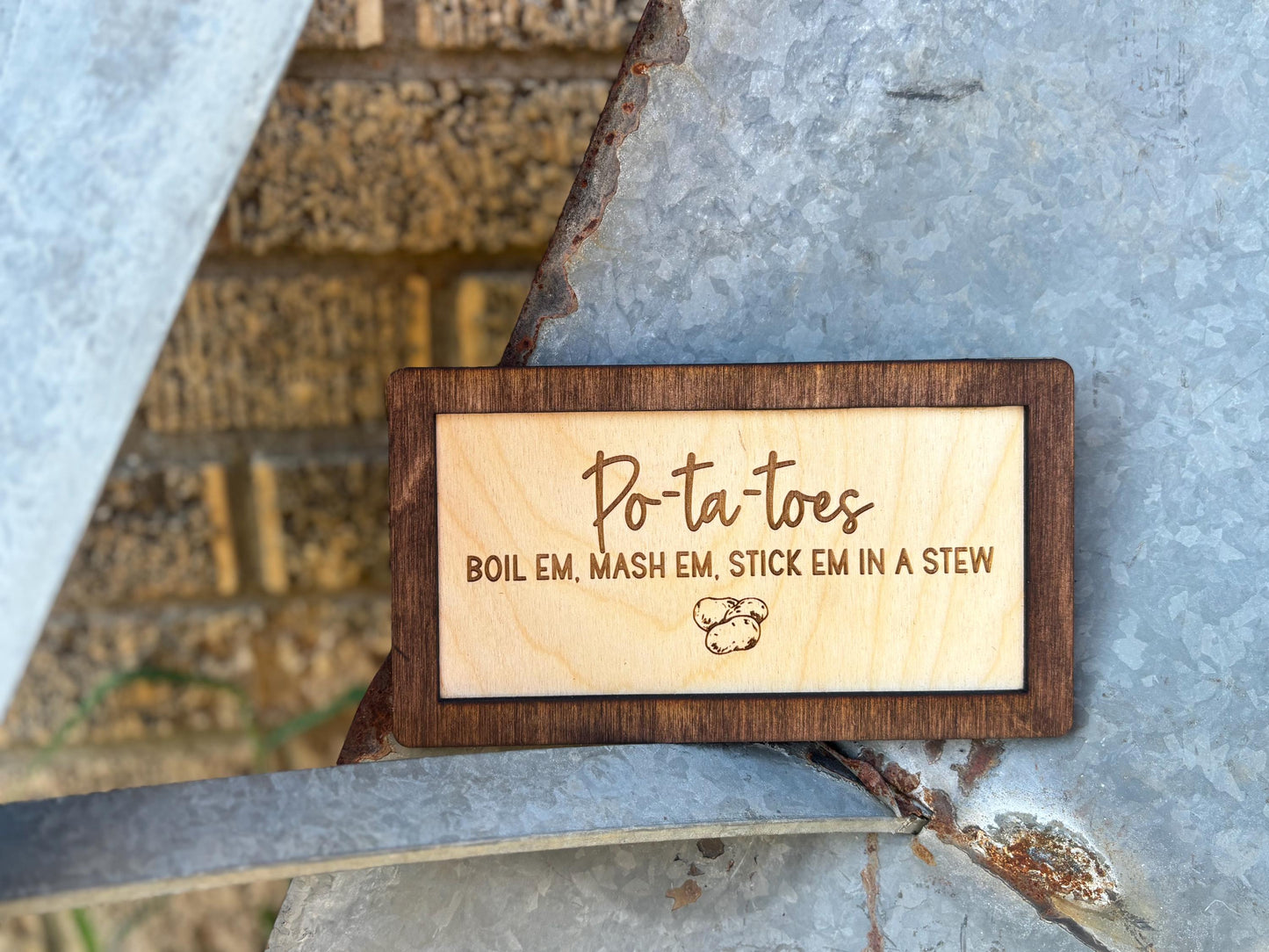 Po-Ta-Toes Boil Mash Stew Wood Engraved Sign | Personalized Fantasy Ring Decor Kitchen | Wedding & Anniversary Gift
