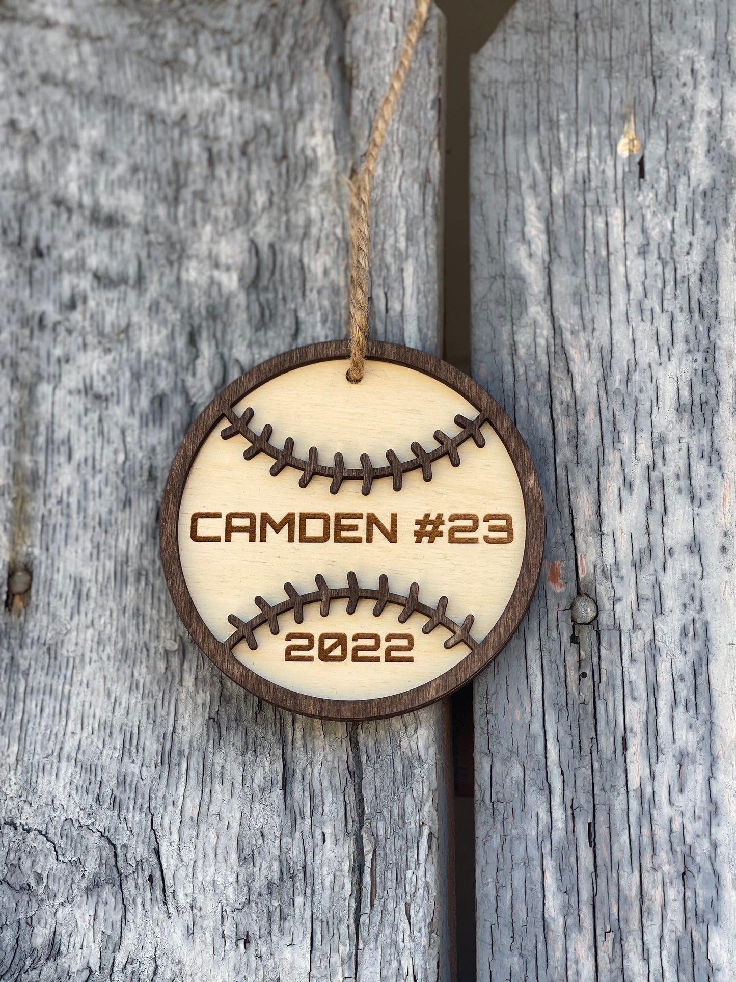 Personalized 3D Baseball/Softball Christmas Ornament | Custom Name & Jersey Number | Wood Engraved Sports Gift