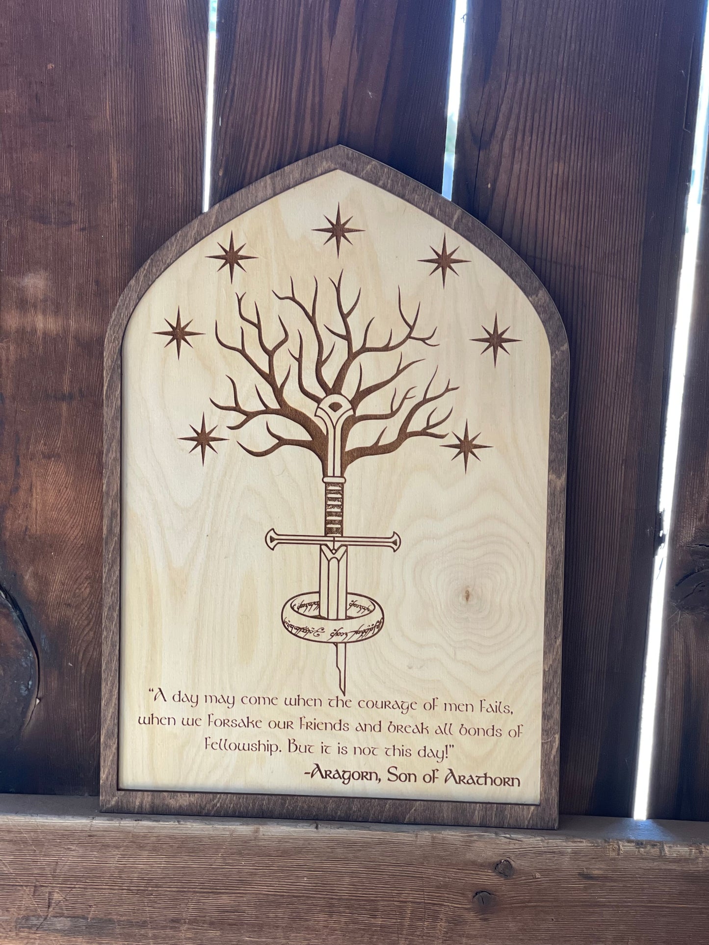 The Broken Sword and White Tree Wood Engraved Sign | Fantasy Ring Gift Decor | Shire-Inspired Art