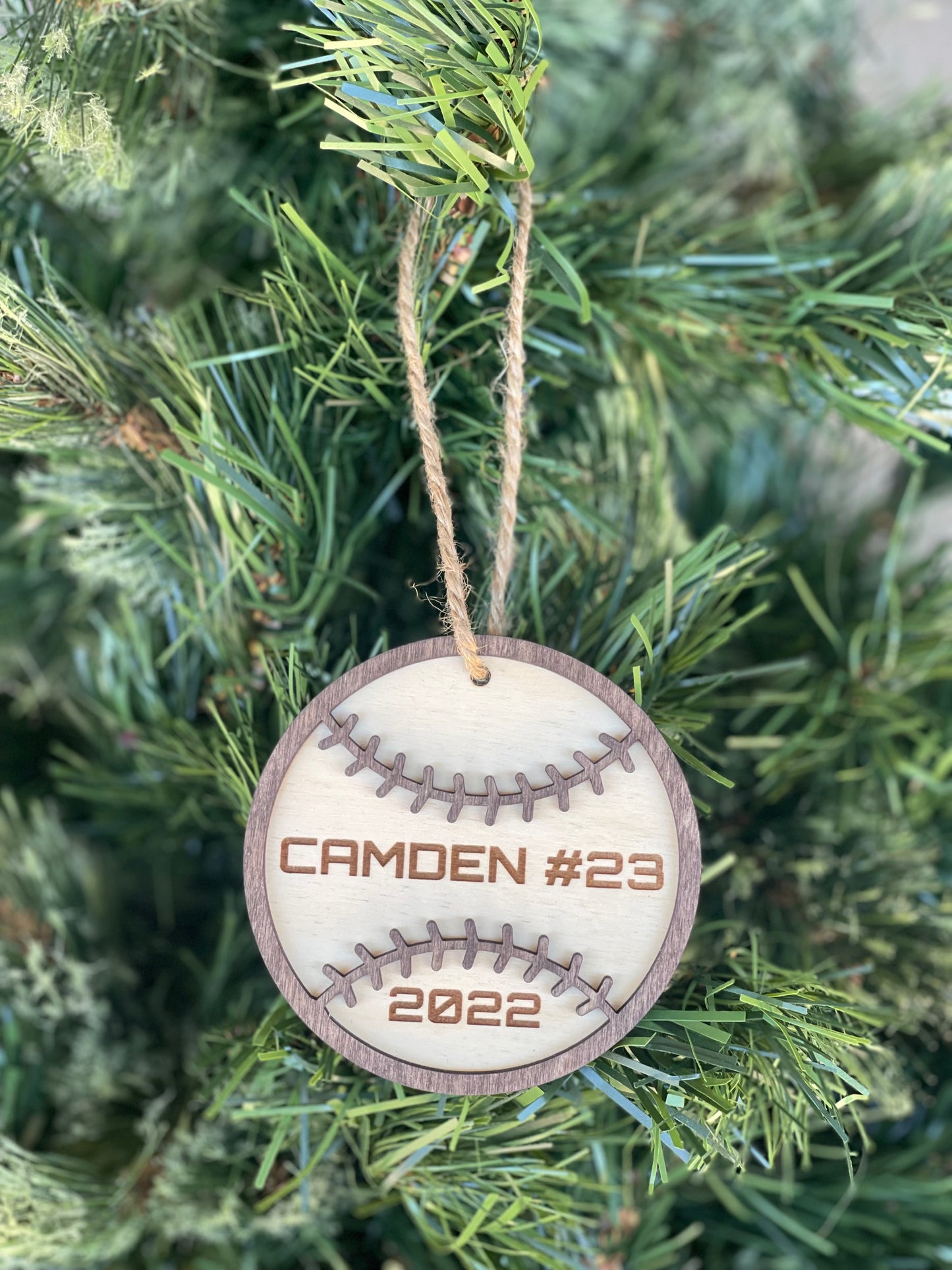 Personalized 3D Baseball/Softball Christmas Ornament | Custom Name & Jersey Number | Wood Engraved Sports Gift