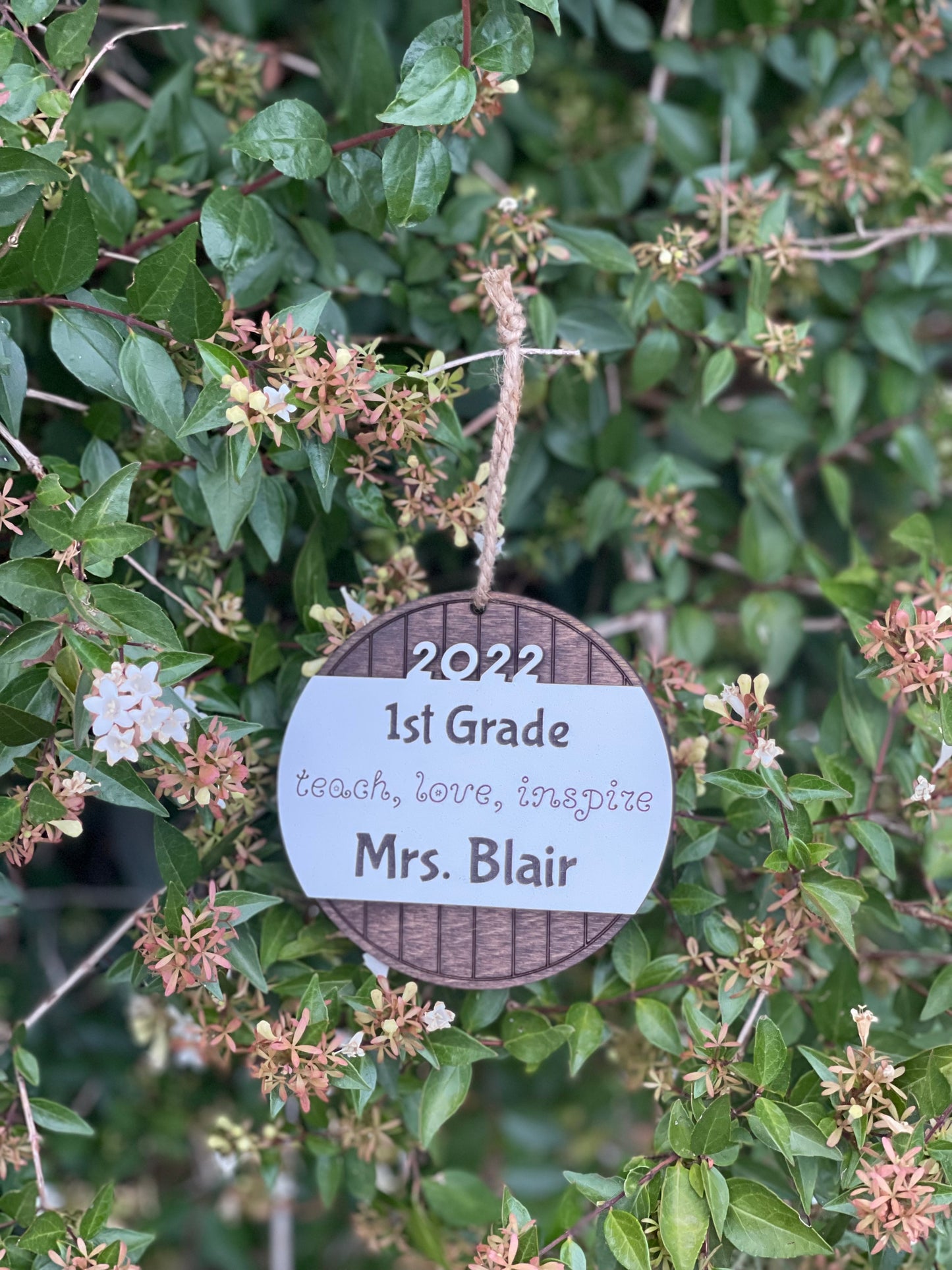 Personalized Teacher Christmas Ornament | Custom Name & Grade Level | Teach, Love, Inspire Engraved Wood Ornament Gift