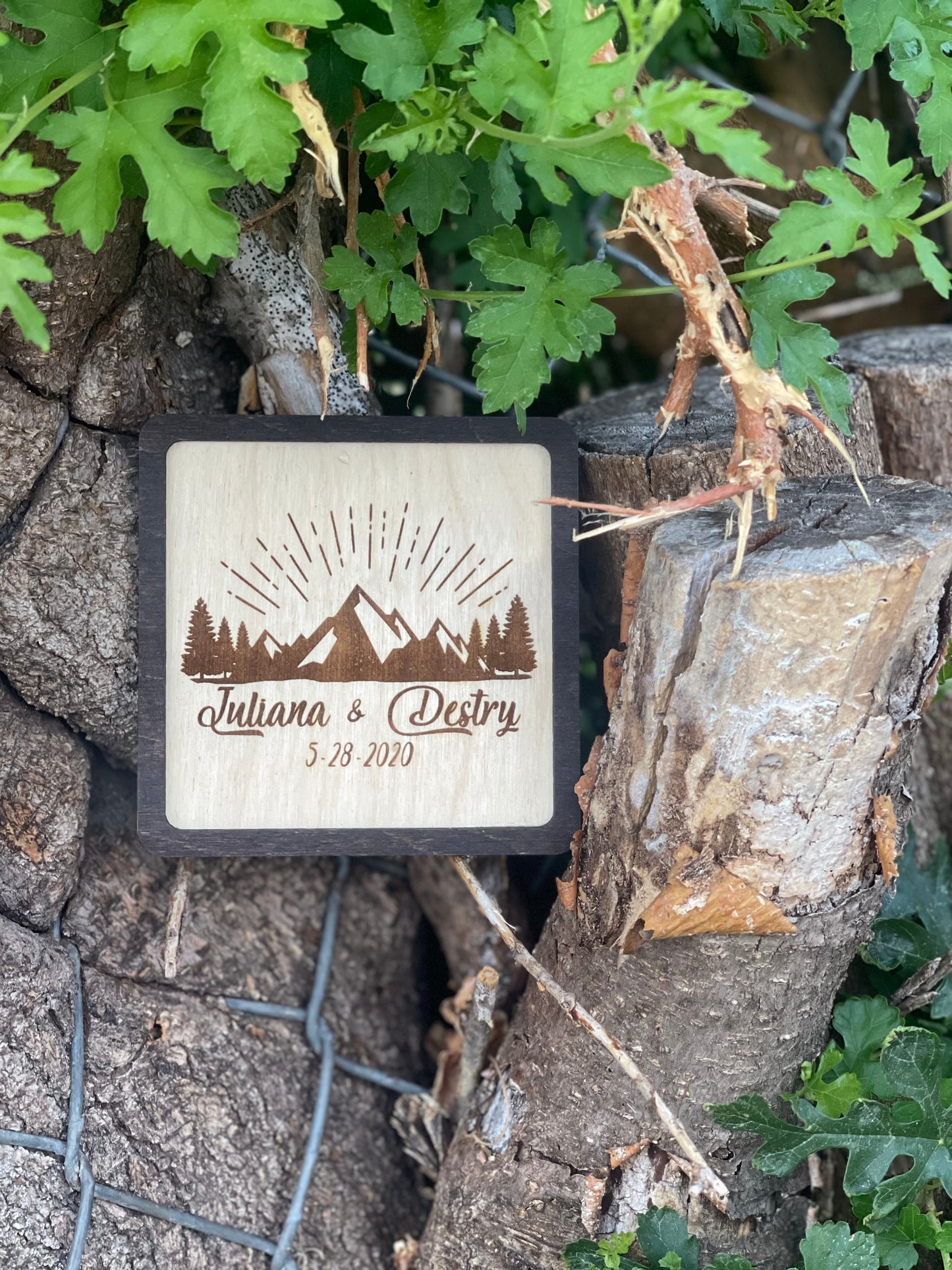 Personalized Mountain Coaster Set | Custom Wood Engraved Wedding Favors or Anniversary Gift