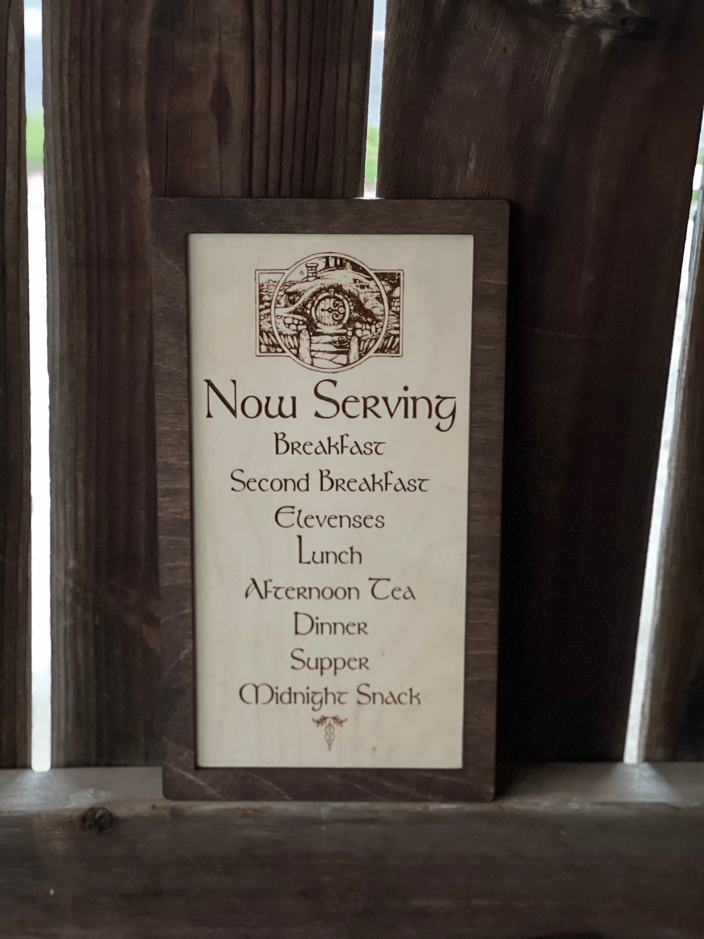 Second Breakfast Rectangular Wood Engraved Sign | Fantasy-Inspired Kitchen Decor