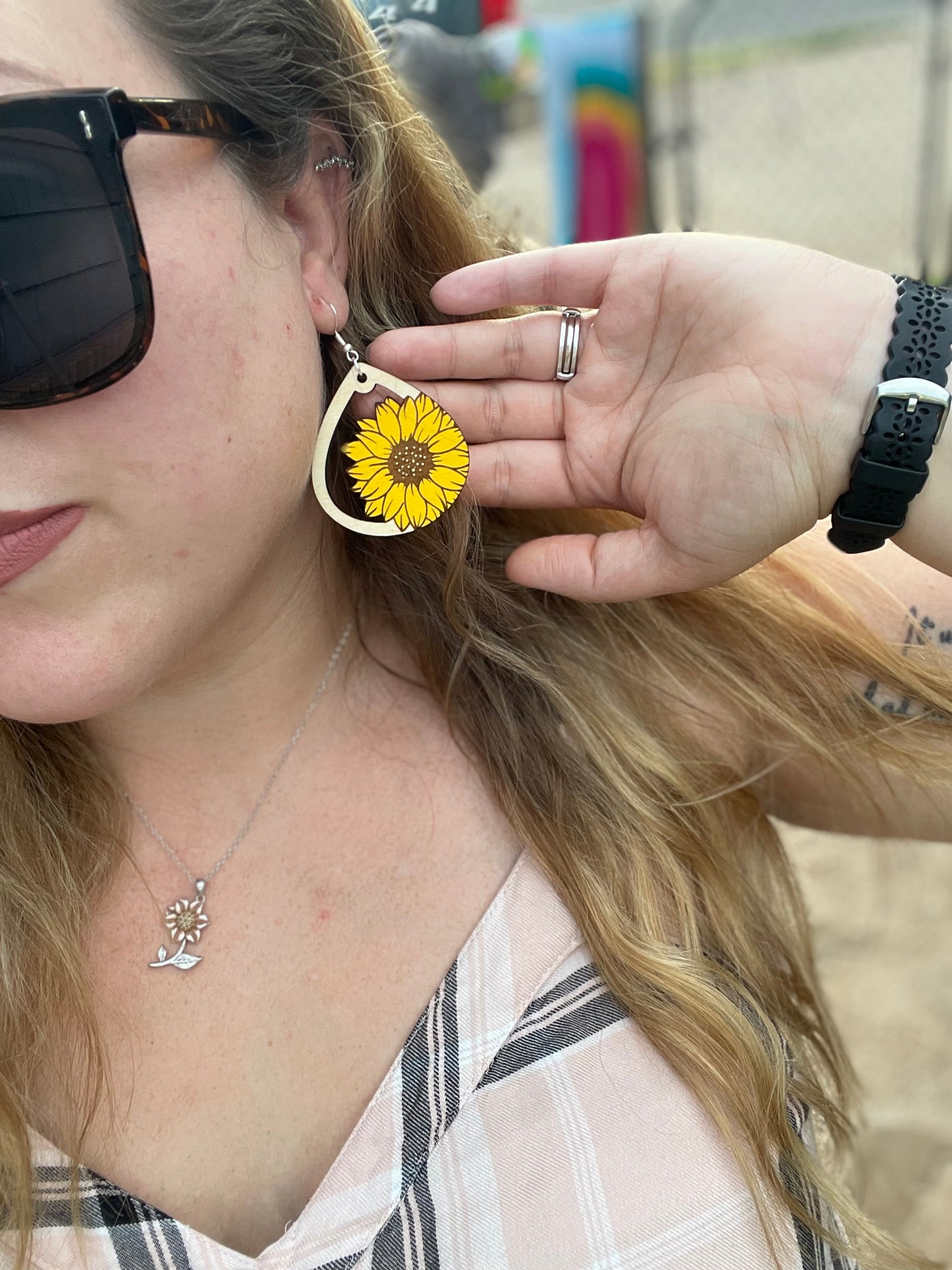 Cute Sunflower Teardrop Dangle Earrings | Wood Engraved & Hand-Painted | Perfect Gift for Sunflower Lovers