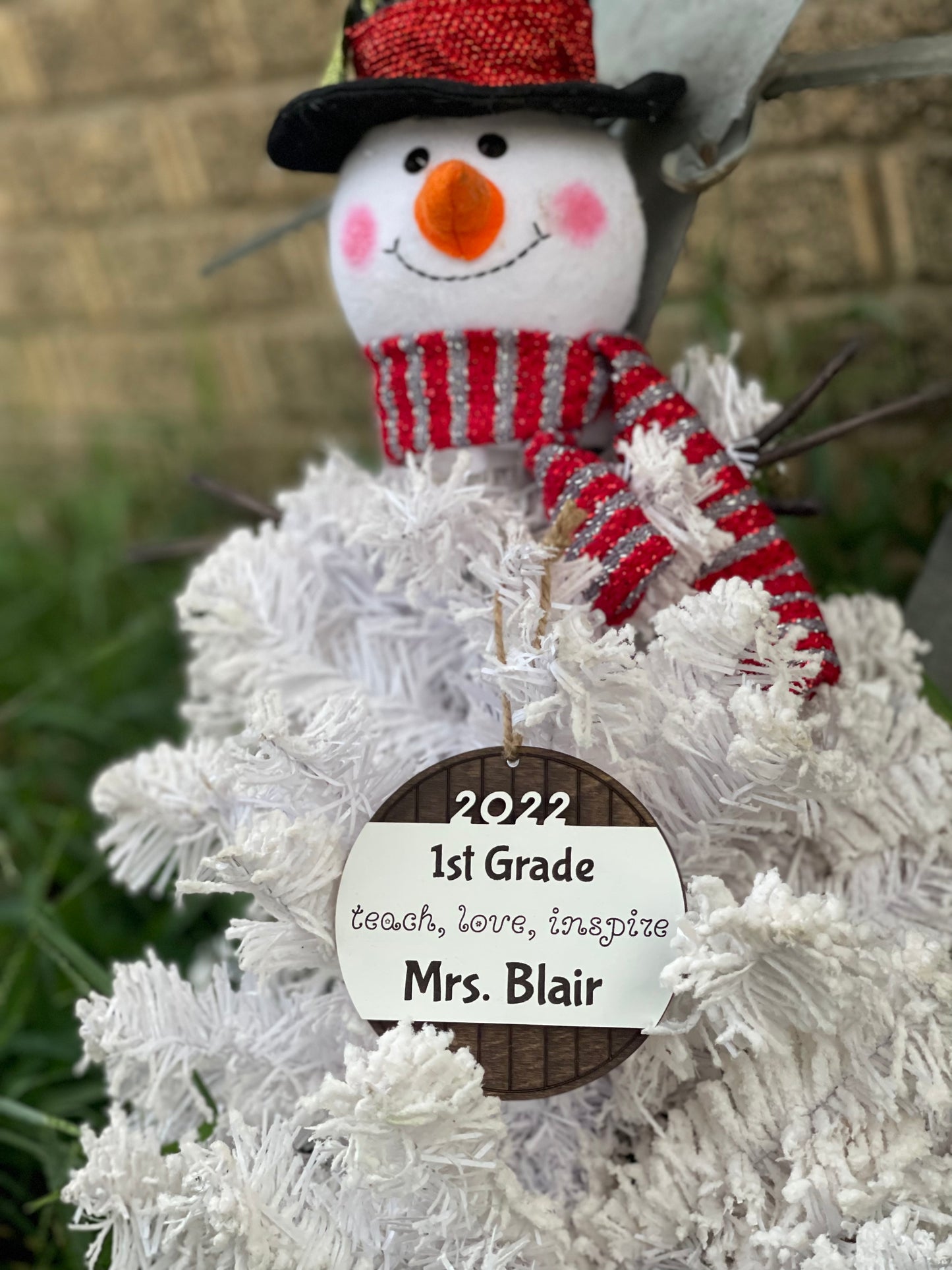 Personalized Teacher Christmas Ornament | Custom Name & Grade Level | Teach, Love, Inspire Engraved Wood Ornament Gift