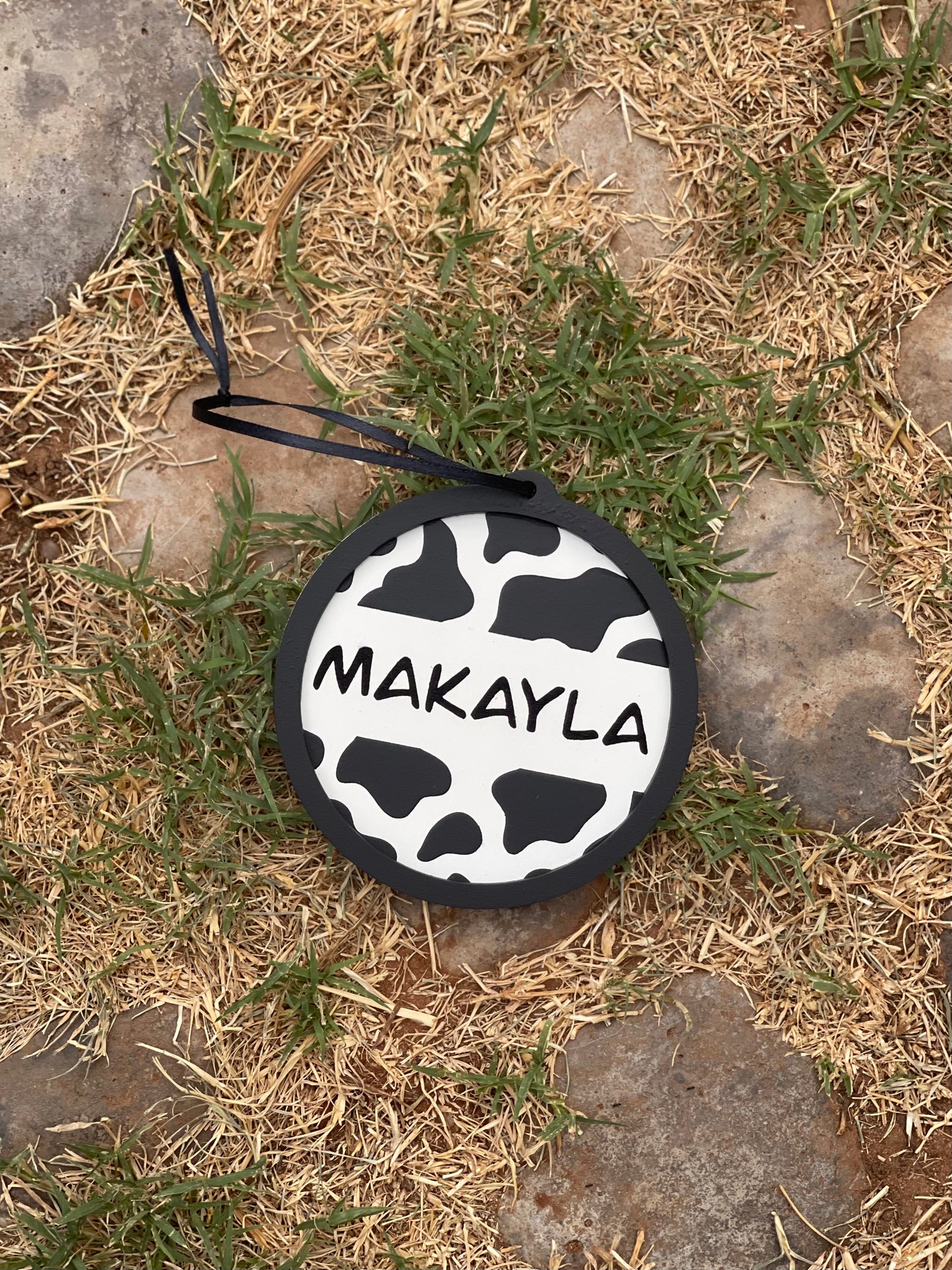 Personalized Cow Print or Cheetah Print Christmas Ornament | Wood Engraved & Hand Painted