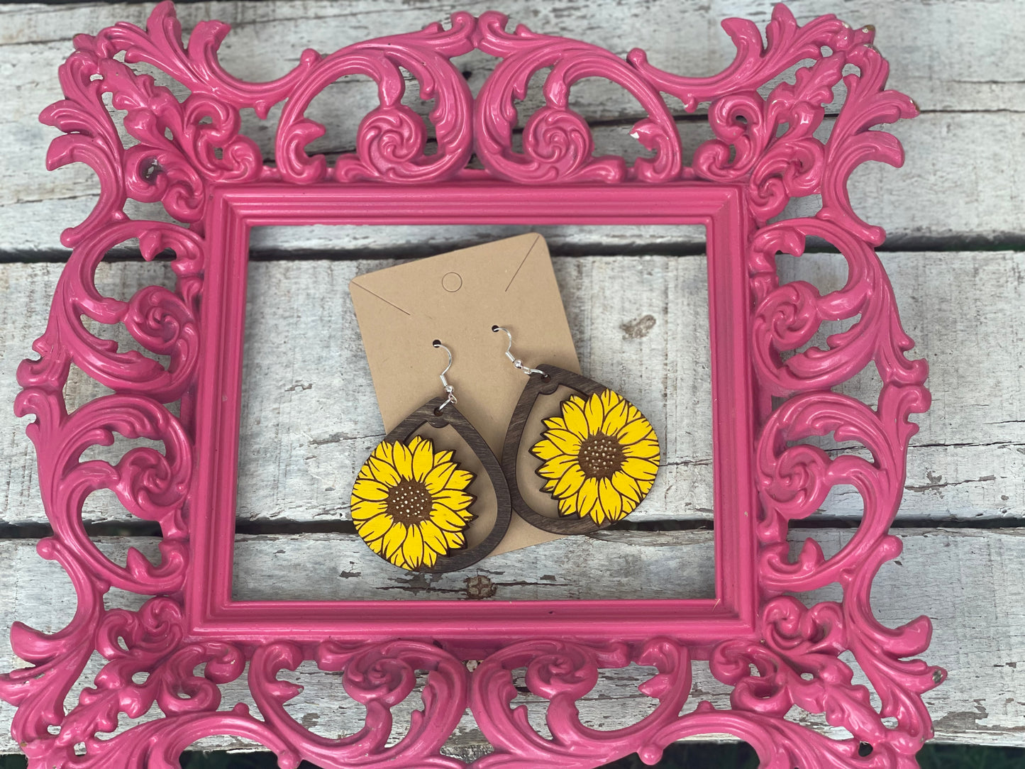 Cute Sunflower Teardrop Dangle Earrings | Wood Engraved & Hand-Painted | Perfect Gift for Sunflower Lovers