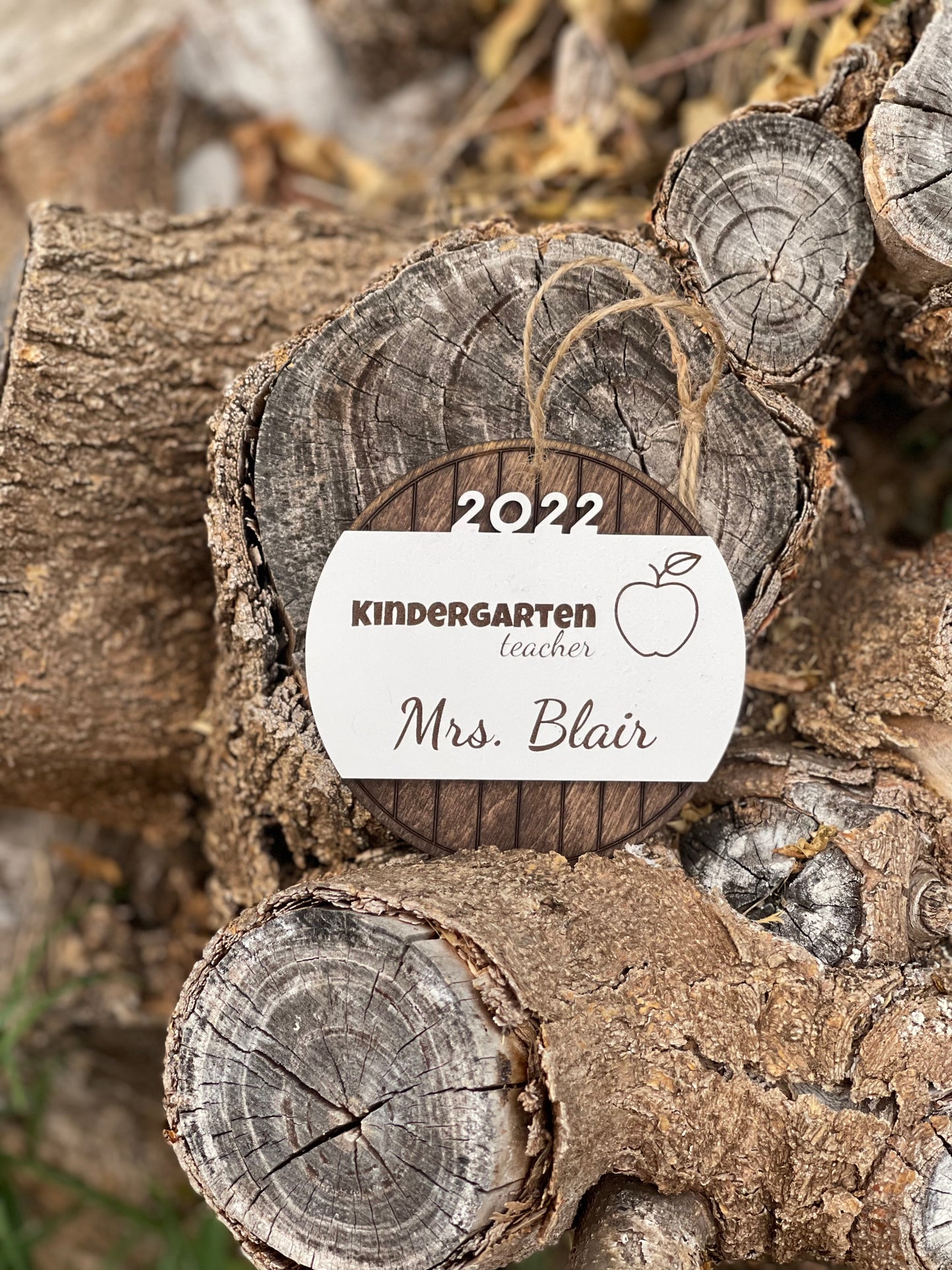 Custom Teacher Christmas Ornament | Personalized Apple with Name, Grade, & Year | Engraved Wood Teacher Gift