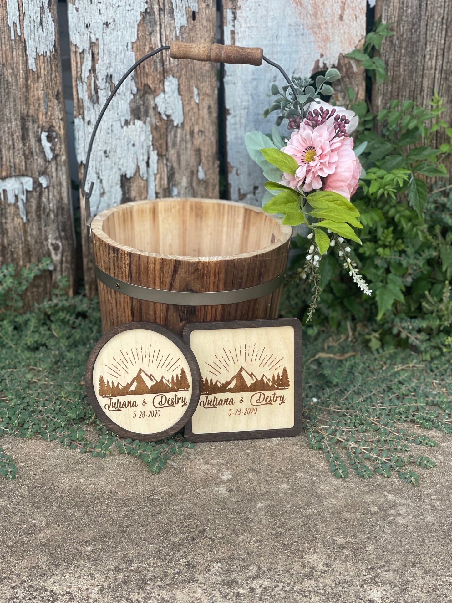 Personalized Mountain Coaster Set | Custom Wood Engraved Wedding Favors or Anniversary Gift