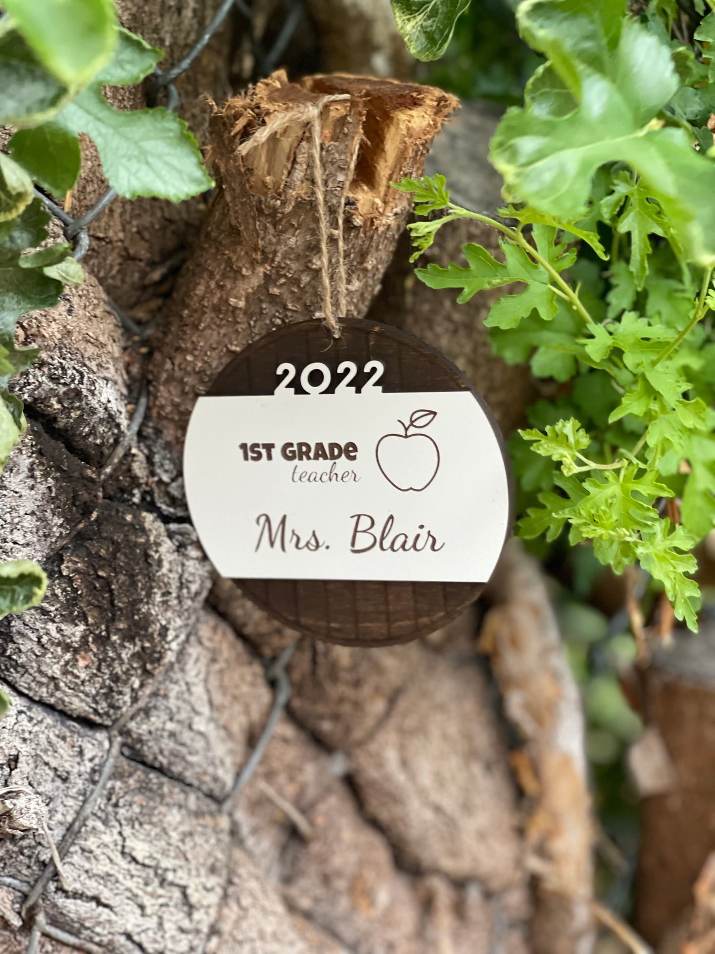 Custom Teacher Christmas Ornament | Personalized Apple with Name, Grade, & Year | Engraved Wood Teacher Gift