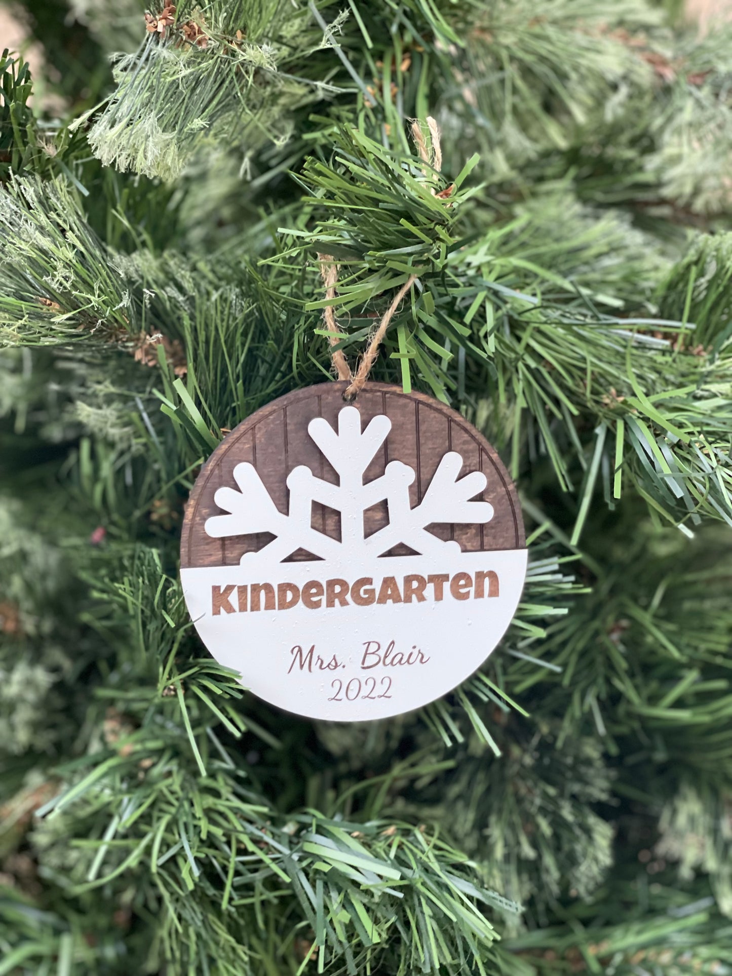 Personalized Teacher Christmas Ornament | Custom Name & Grade Level/Subject | Engraved Wood Snowflake Ornament