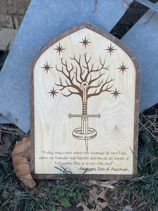 The Broken Sword and White Tree Wood Engraved Sign | Fantasy Ring Gift Decor | Shire-Inspired Art