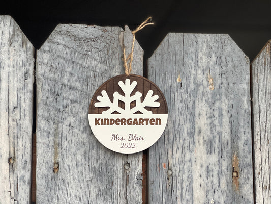 Personalized Teacher Christmas Ornament | Custom Name & Grade Level/Subject | Engraved Wood Snowflake Ornament