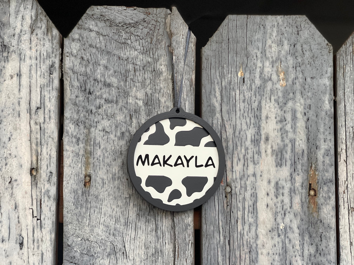 Personalized Cow Print or Cheetah Print Christmas Ornament | Wood Engraved & Hand Painted