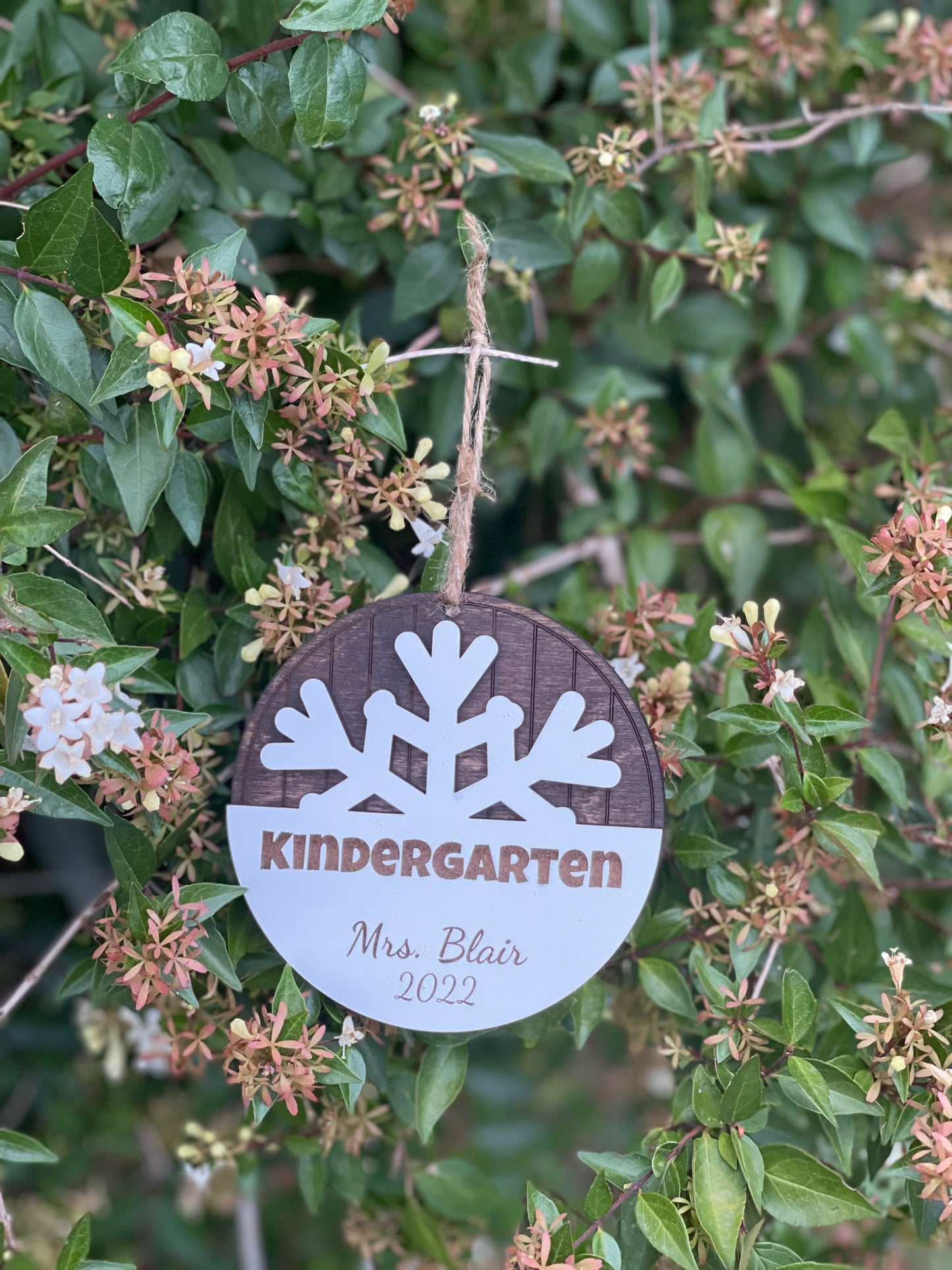 Personalized Teacher Christmas Ornament | Custom Name & Grade Level/Subject | Engraved Wood Snowflake Ornament