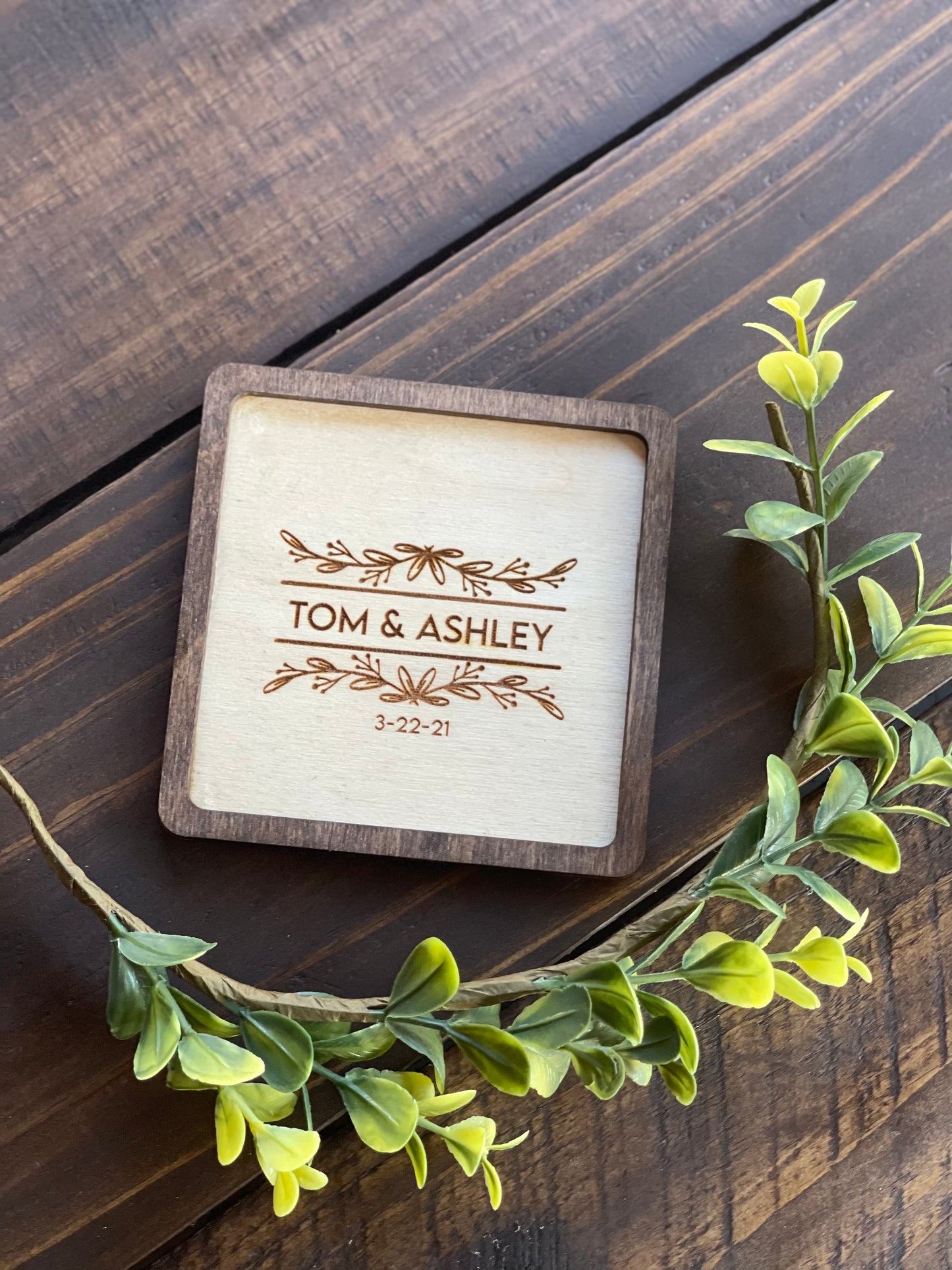 Personalized Wedding Coasters | Custom Wood Engraved Square or Round | Boho Rustic Floral Design Favors & Housewarming Gifts