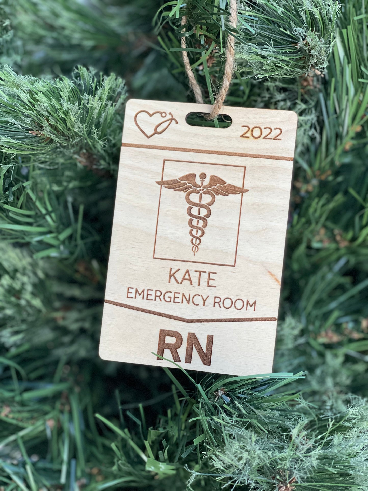 Personalized Nurse Badge Christmas Ornament - Custom Engraved with Name and Department - Medical ID Decoration