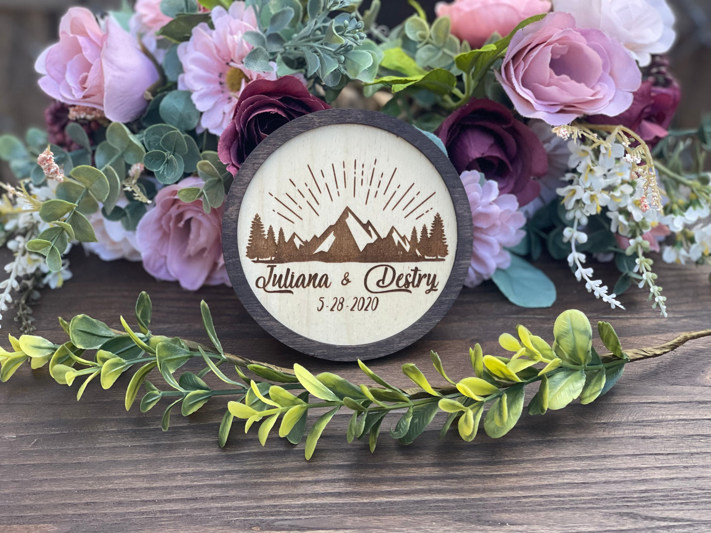 Personalized Mountain Coaster Set | Custom Wood Engraved Wedding Favors or Anniversary Gift