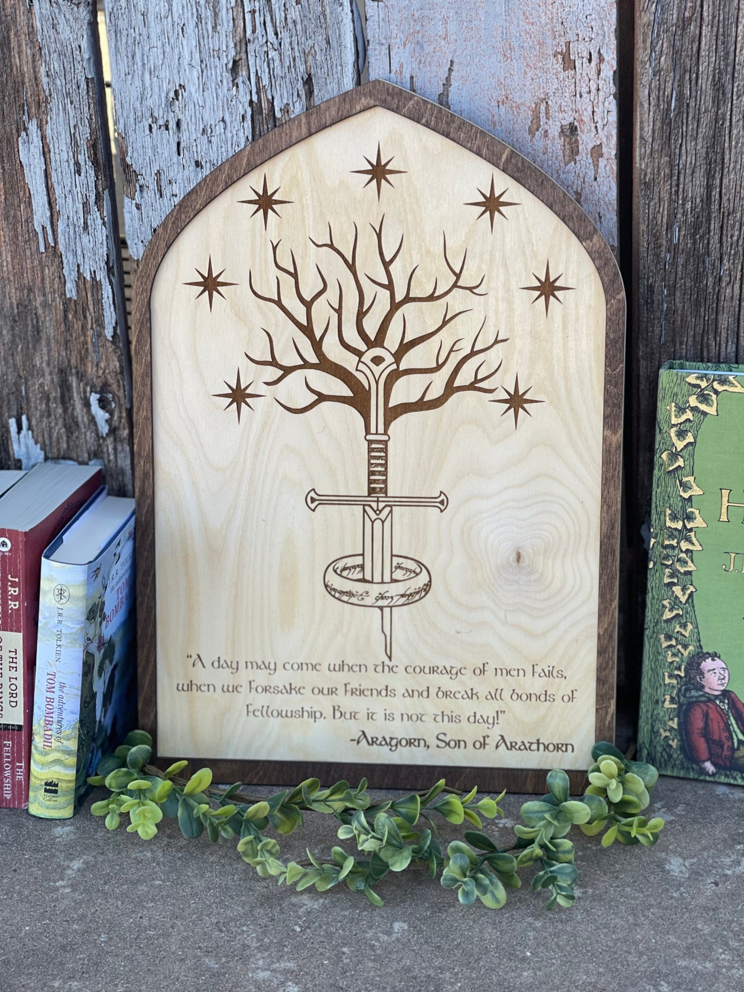 The Broken Sword and White Tree Wood Engraved Sign | Fantasy Ring Gift Decor | Shire-Inspired Art