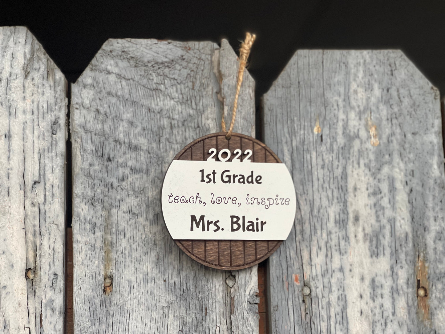 Personalized Teacher Christmas Ornament | Custom Name & Grade Level | Teach, Love, Inspire Engraved Wood Ornament Gift