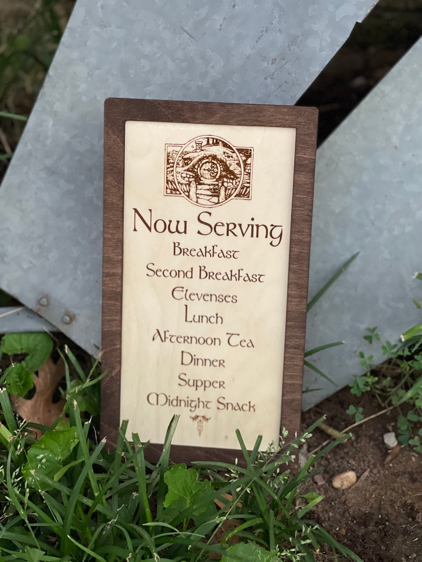 Second Breakfast Rectangular Wood Engraved Sign | Fantasy-Inspired Kitchen Decor