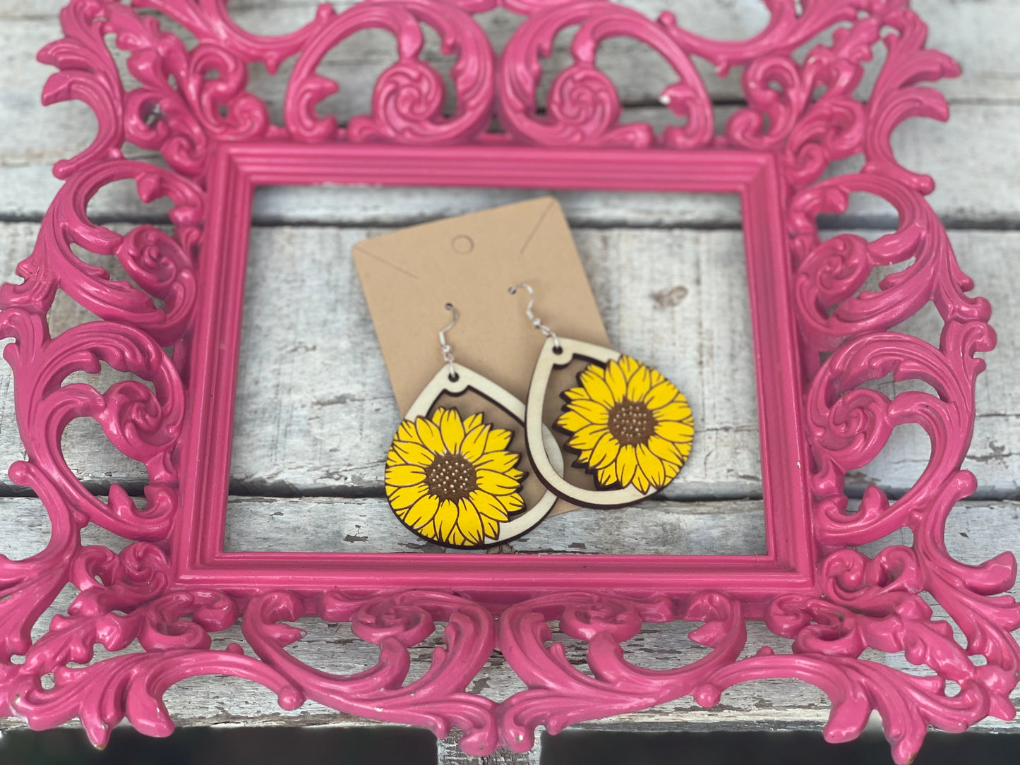 Cute Sunflower Teardrop Dangle Earrings | Wood Engraved & Hand-Painted | Perfect Gift for Sunflower Lovers