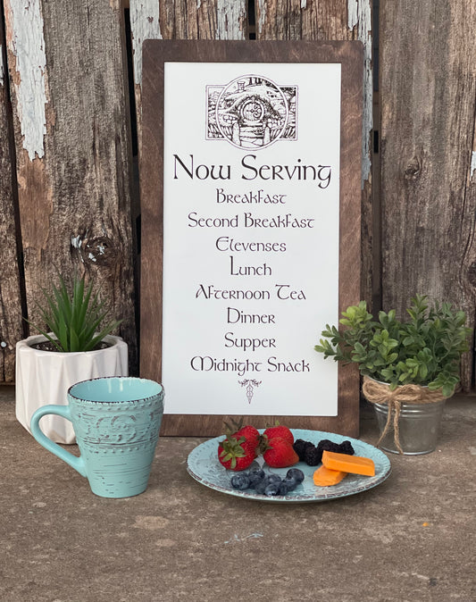 Second Breakfast Rectangular Wood Engraved Sign | Fantasy-Inspired Kitchen Decor