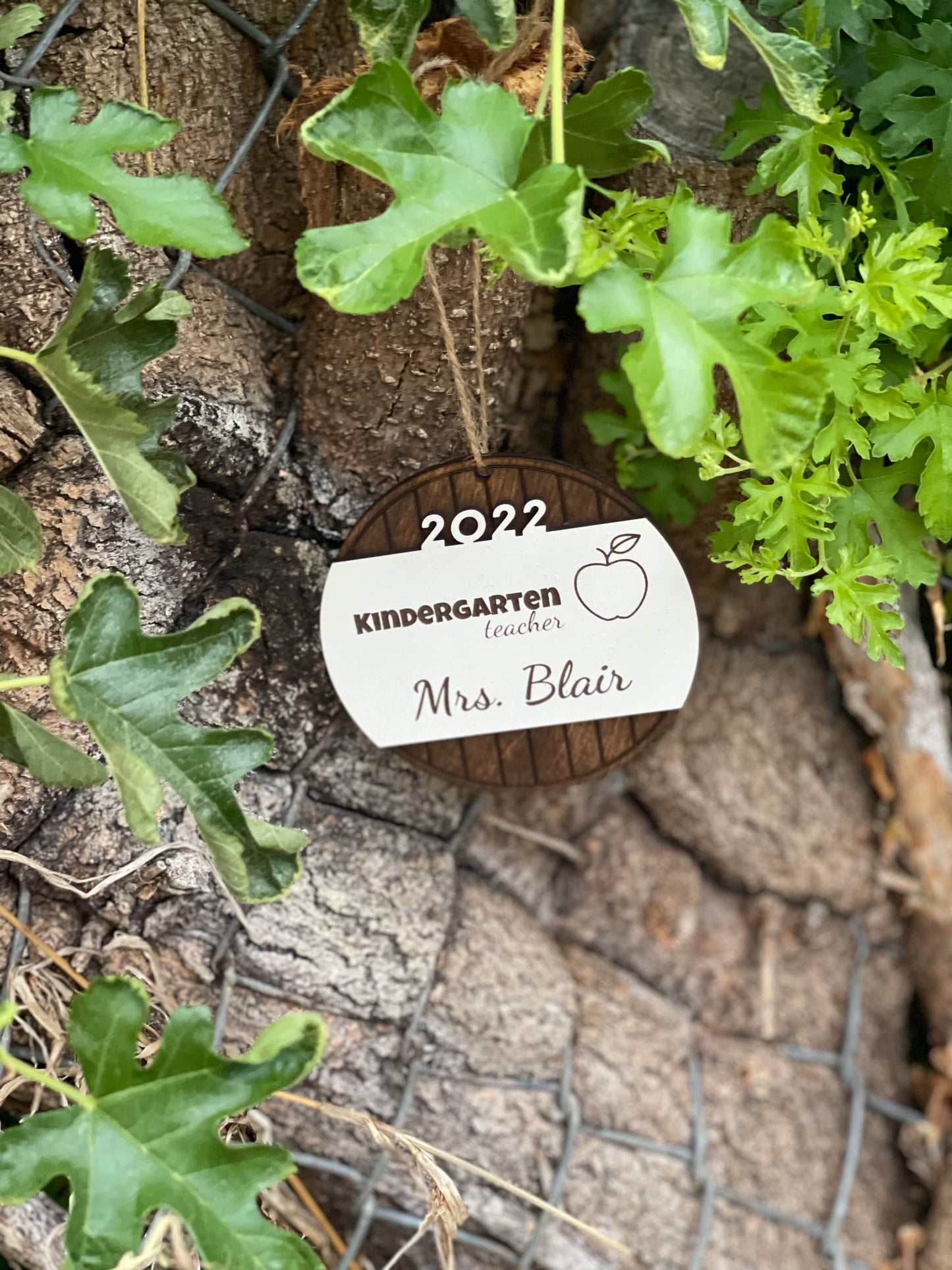 Custom Teacher Christmas Ornament | Personalized Apple with Name, Grade, & Year | Engraved Wood Teacher Gift