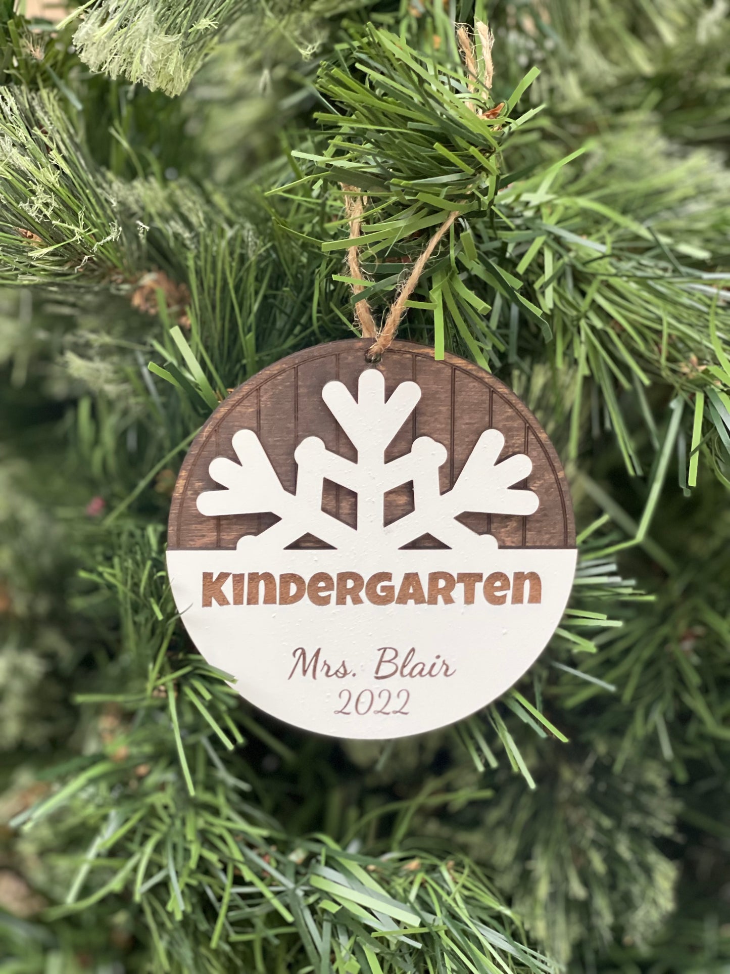 Personalized Teacher Christmas Ornament | Custom Name & Grade Level/Subject | Engraved Wood Snowflake Ornament