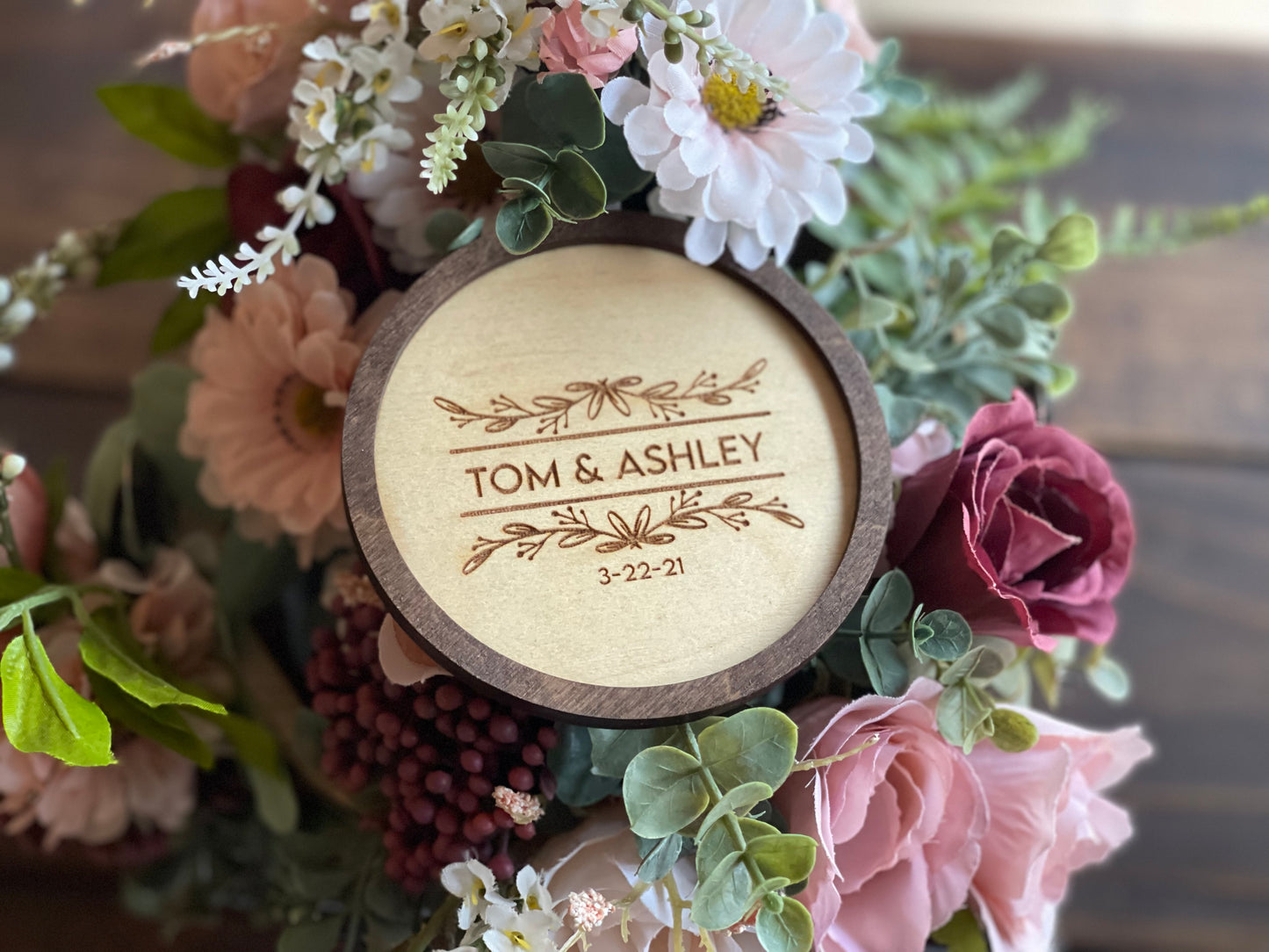 Personalized Wedding Coasters | Custom Wood Engraved Square or Round | Boho Rustic Floral Design Favors & Housewarming Gifts