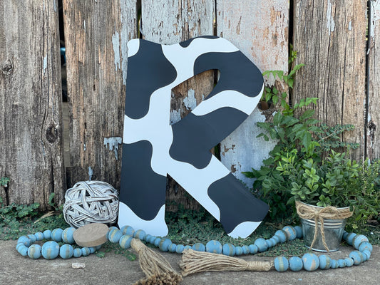 Cow Print Hand-Painted Wood Engraved Letter Signs | Country Girl's Room Decor | Cute Cow Lover's Gift