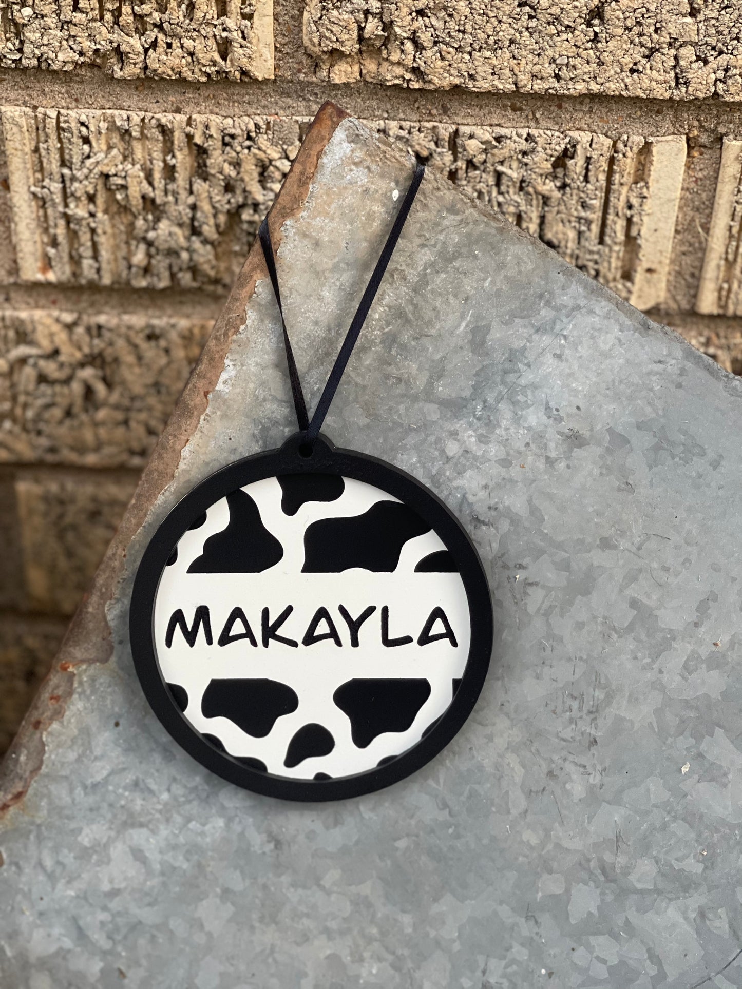 Personalized Cow Print or Cheetah Print Christmas Ornament | Wood Engraved & Hand Painted