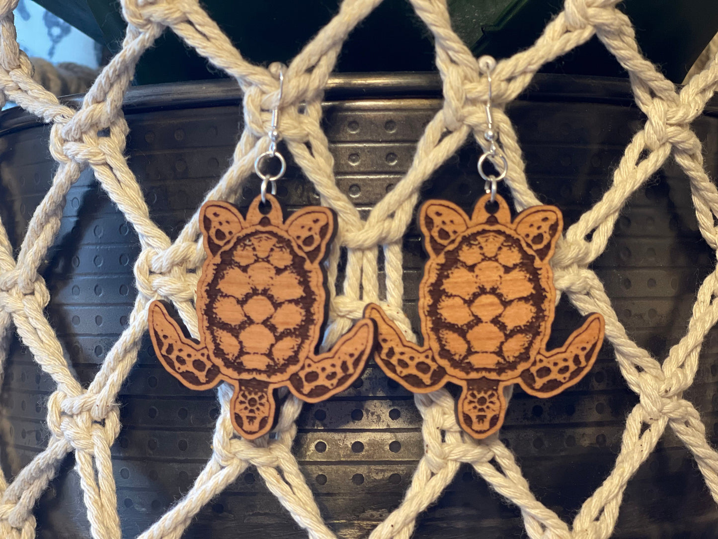 Sea Turtle Engraved Wooden Earrings | Lightweight, Hypoallergenic, Beach Vacation Gift for Turtle Lovers