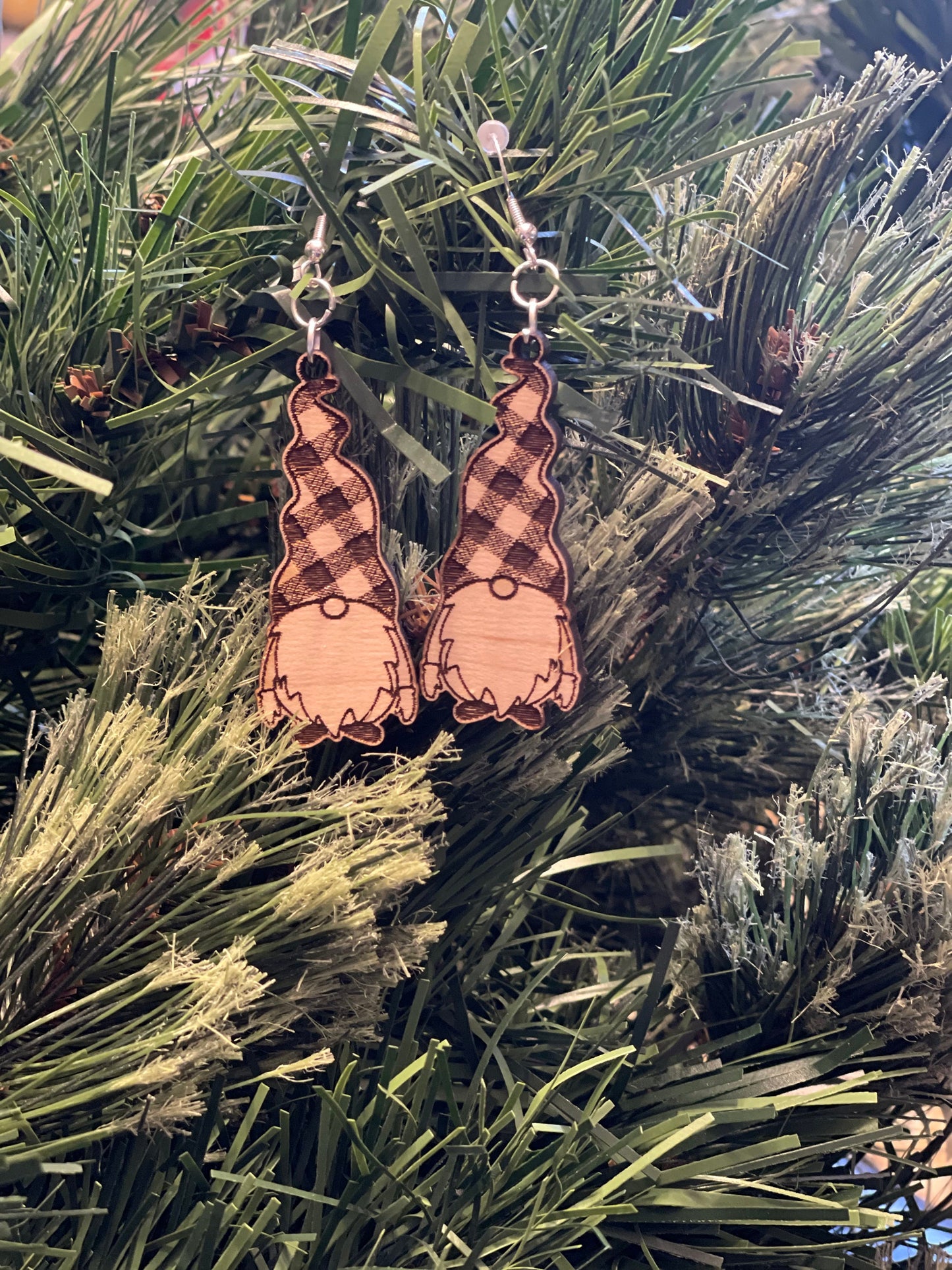 Plaid Hat Gnome Dangle Earrings